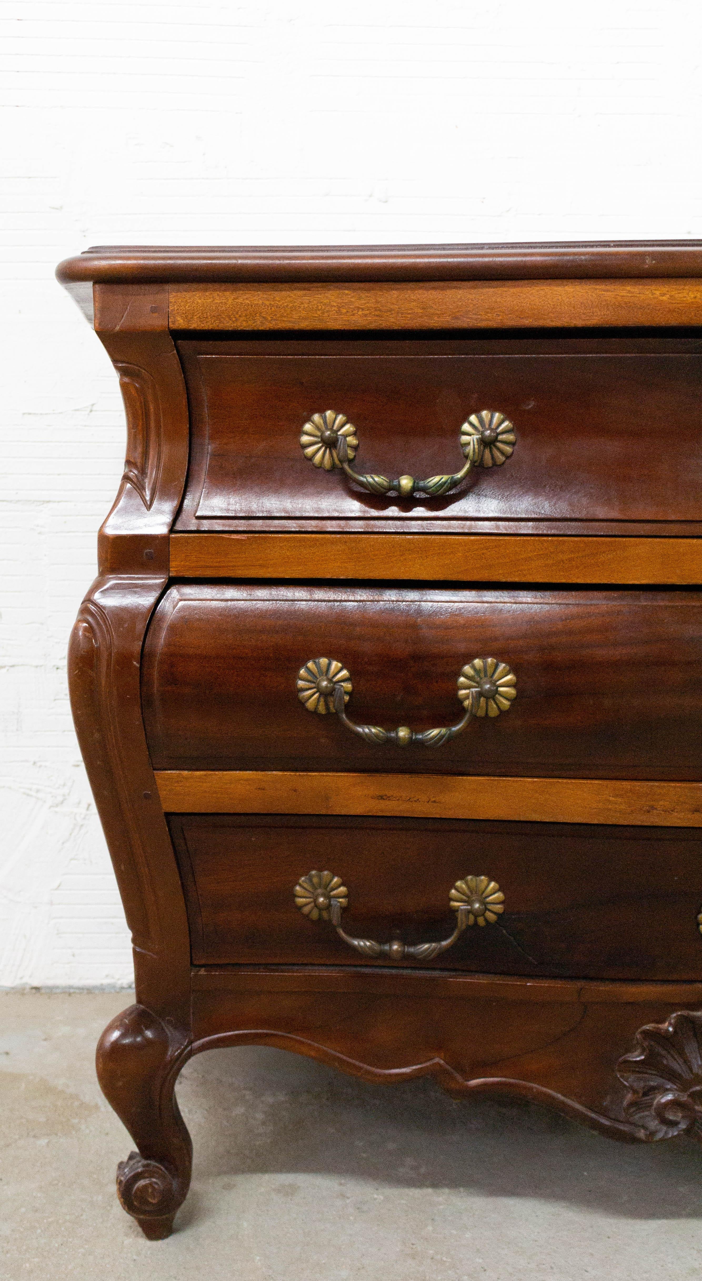 French Louis XV Style Iroko Commode Chest of Drawers, Mid-Century For Sale 3