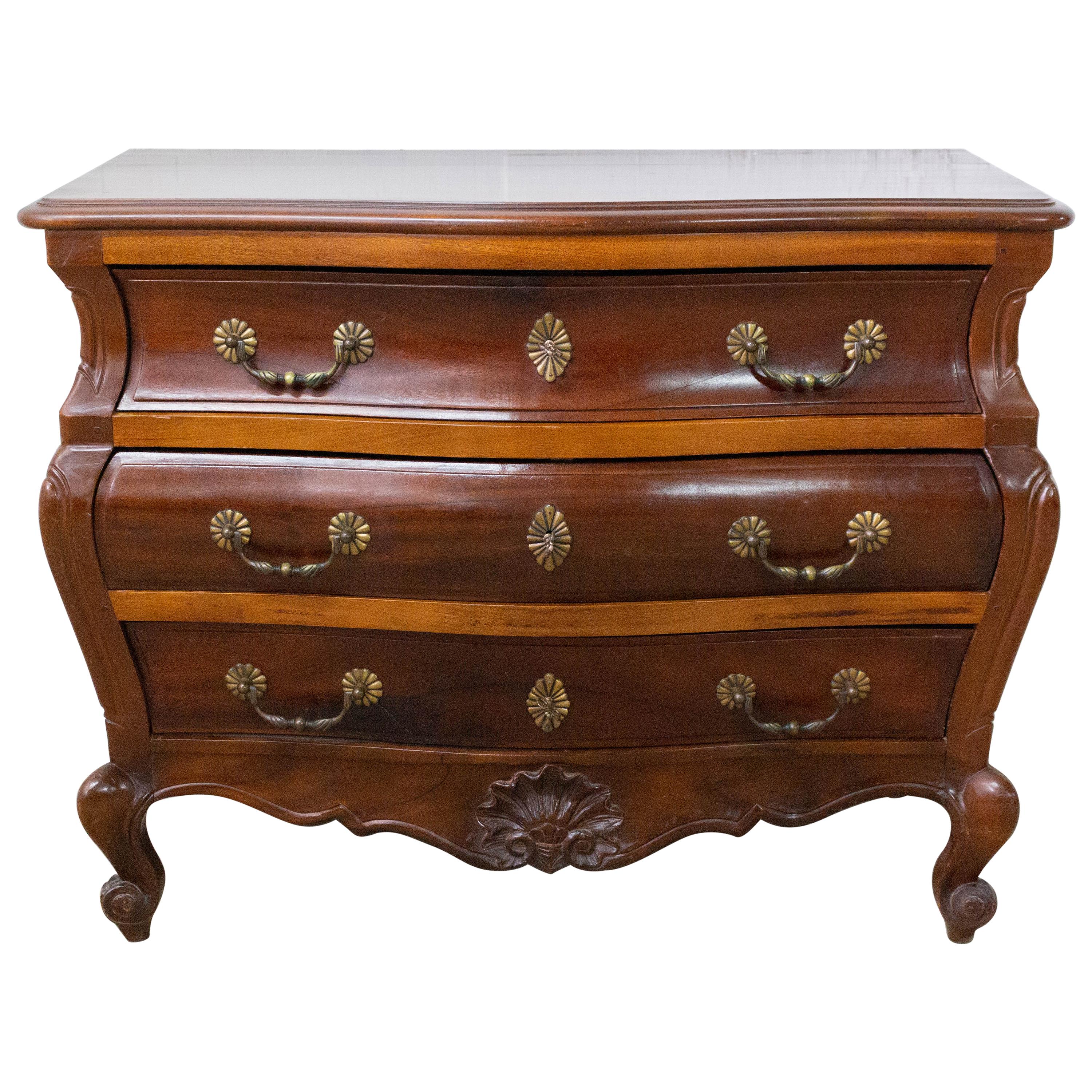 French Louis XV Style Iroko Commode Chest of Drawers, Mid-Century For Sale