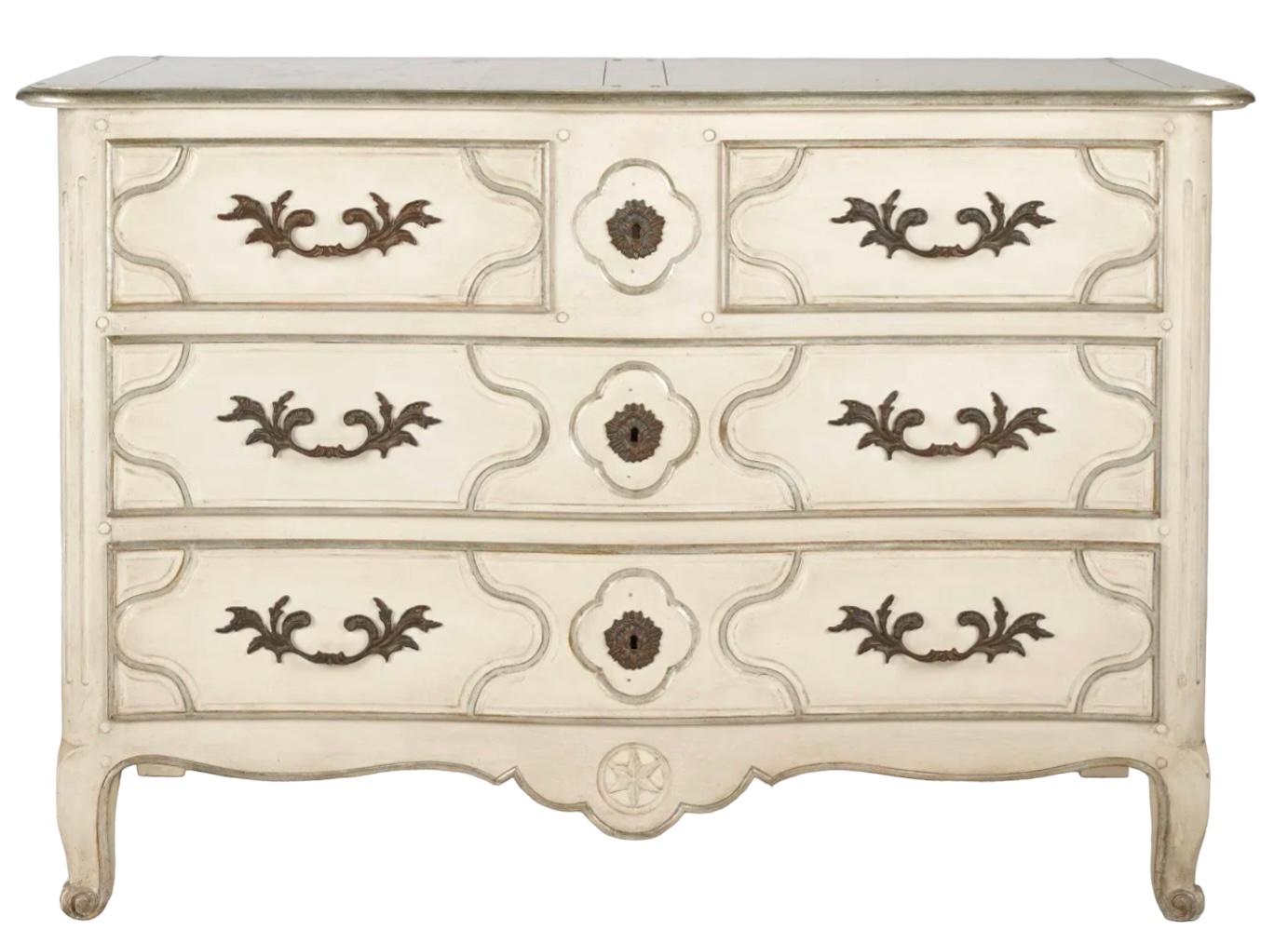 American French Louis XV Style Ivory Painted Chest / Commode By Baker Furniture Co.  For Sale