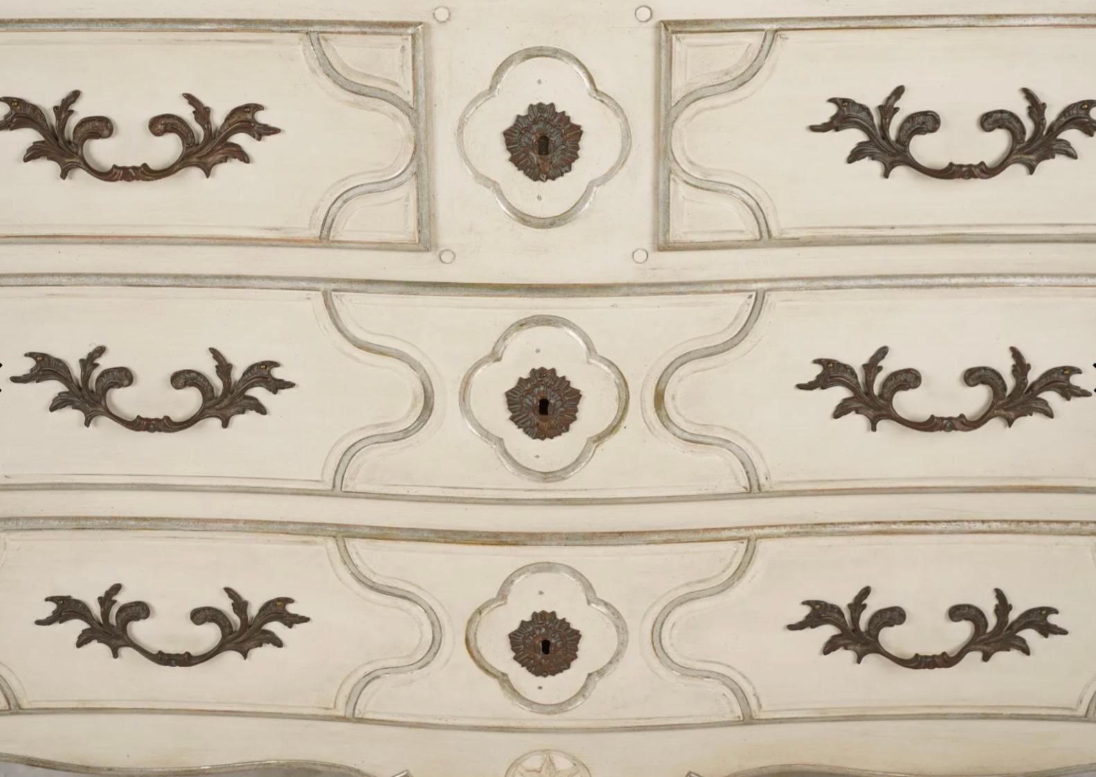 French Louis XV Style Ivory Painted Chest / Commode By Baker Furniture Co.  For Sale 2