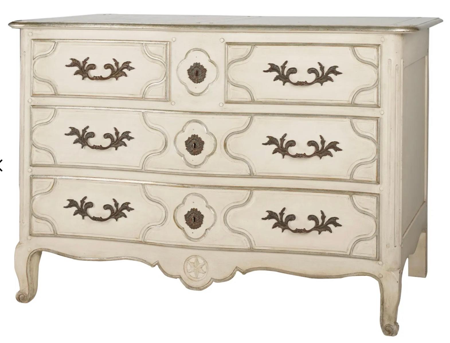 French Louis XV Style Ivory Painted Chest / Commode By Baker Furniture Co.  For Sale 3