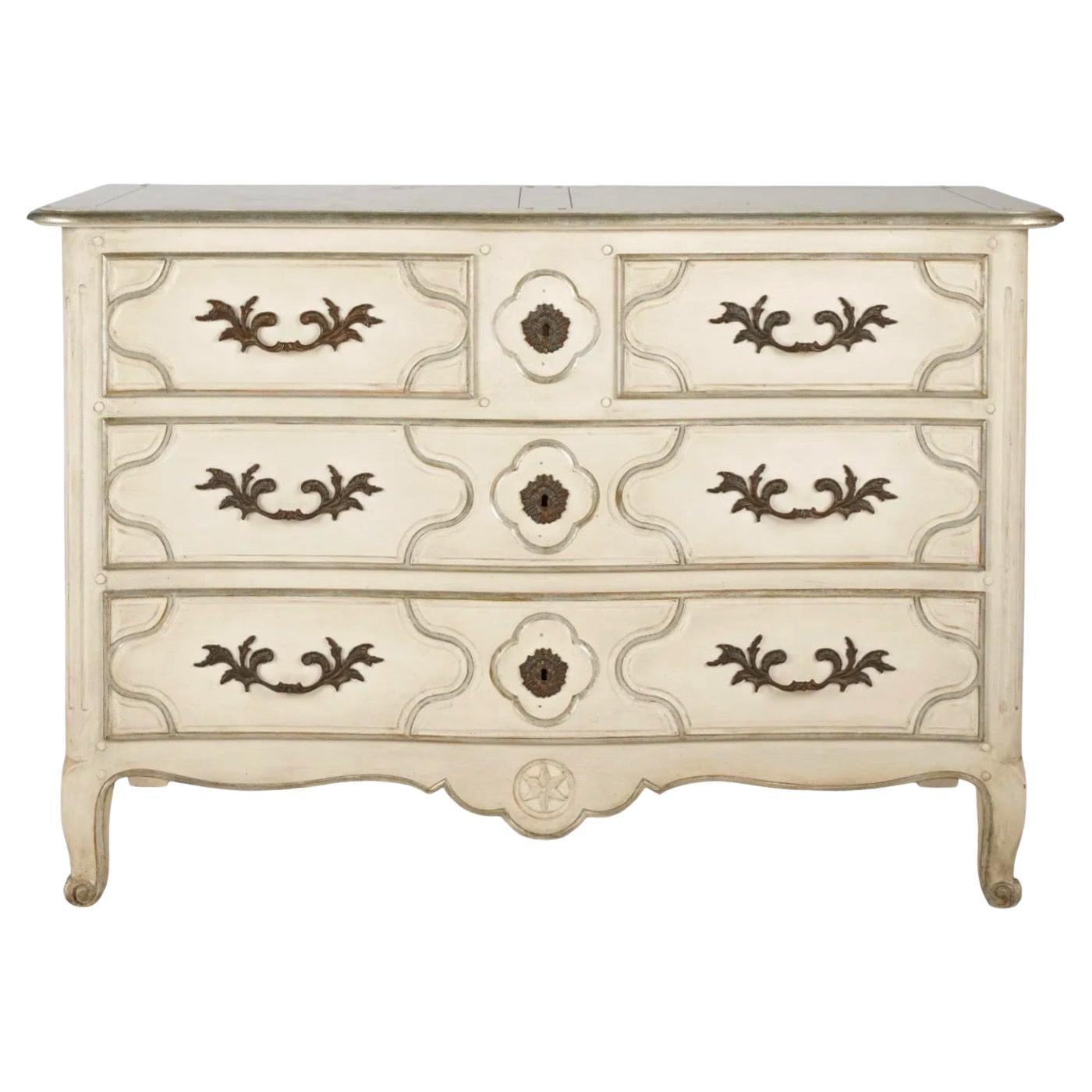 French Louis XV Style Ivory Painted Chest / Commode By Baker Furniture Co.  For Sale