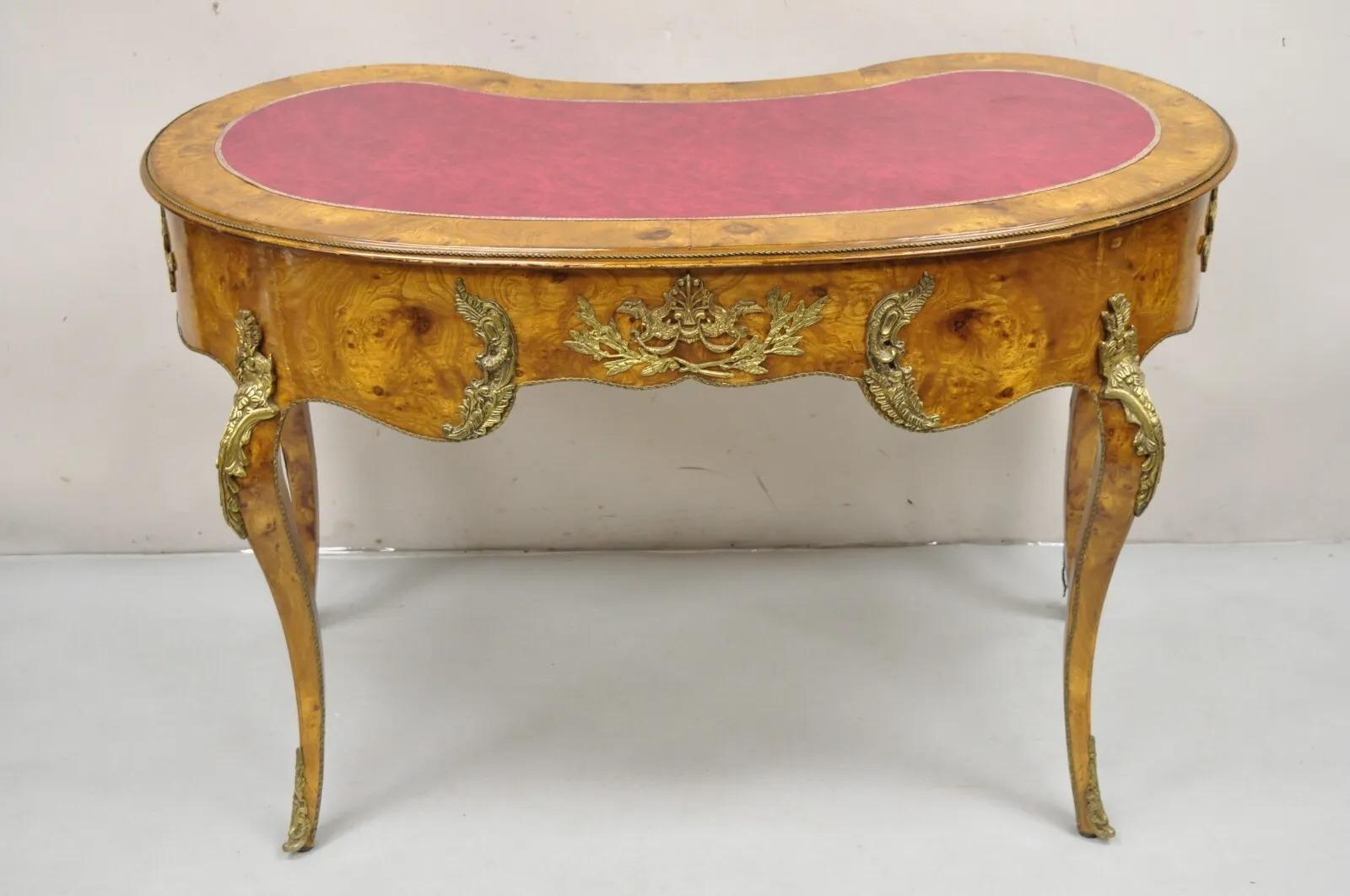 French Louis XV Style Kidney Shaped Leather Top Bronze Mounted 3 Drawer Desk For Sale 5