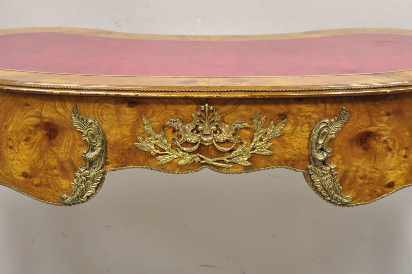 French Louis XV Style Kidney Shaped Leather Top Bronze Mounted 3 Drawer Desk For Sale 6