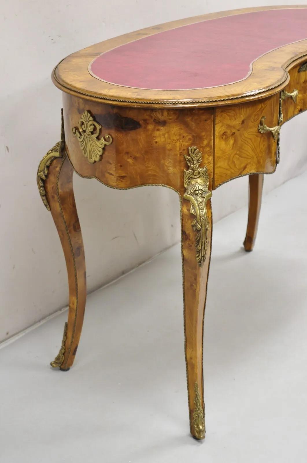 20th Century French Louis XV Style Kidney Shaped Leather Top Bronze Mounted 3 Drawer Desk For Sale