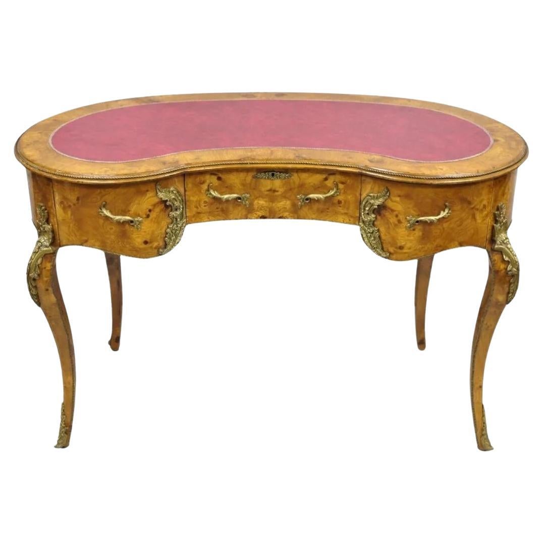 French Louis XV Style Kidney Shaped Leather Top Bronze Mounted 3 Drawer Desk For Sale