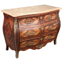 French Louis XV Style Kingwood Bombe Three Drawer Commode Dresser