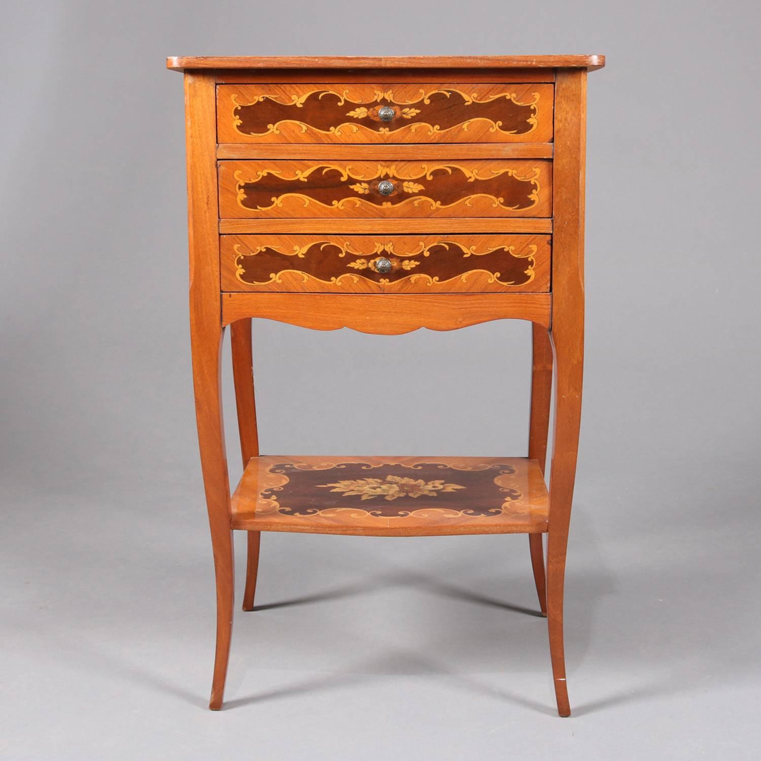 French Louis XV Style Kingwood Floral Marquetry Three-Drawer Stand, 20th Century 6