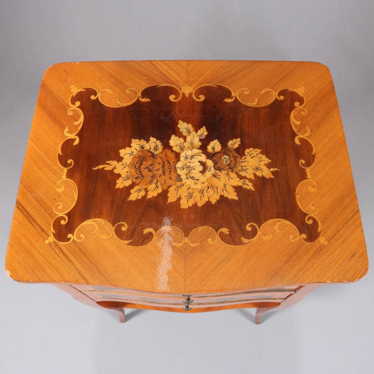 Inlay French Louis XV Style Kingwood Floral Marquetry Three-Drawer Stand, 20th Century
