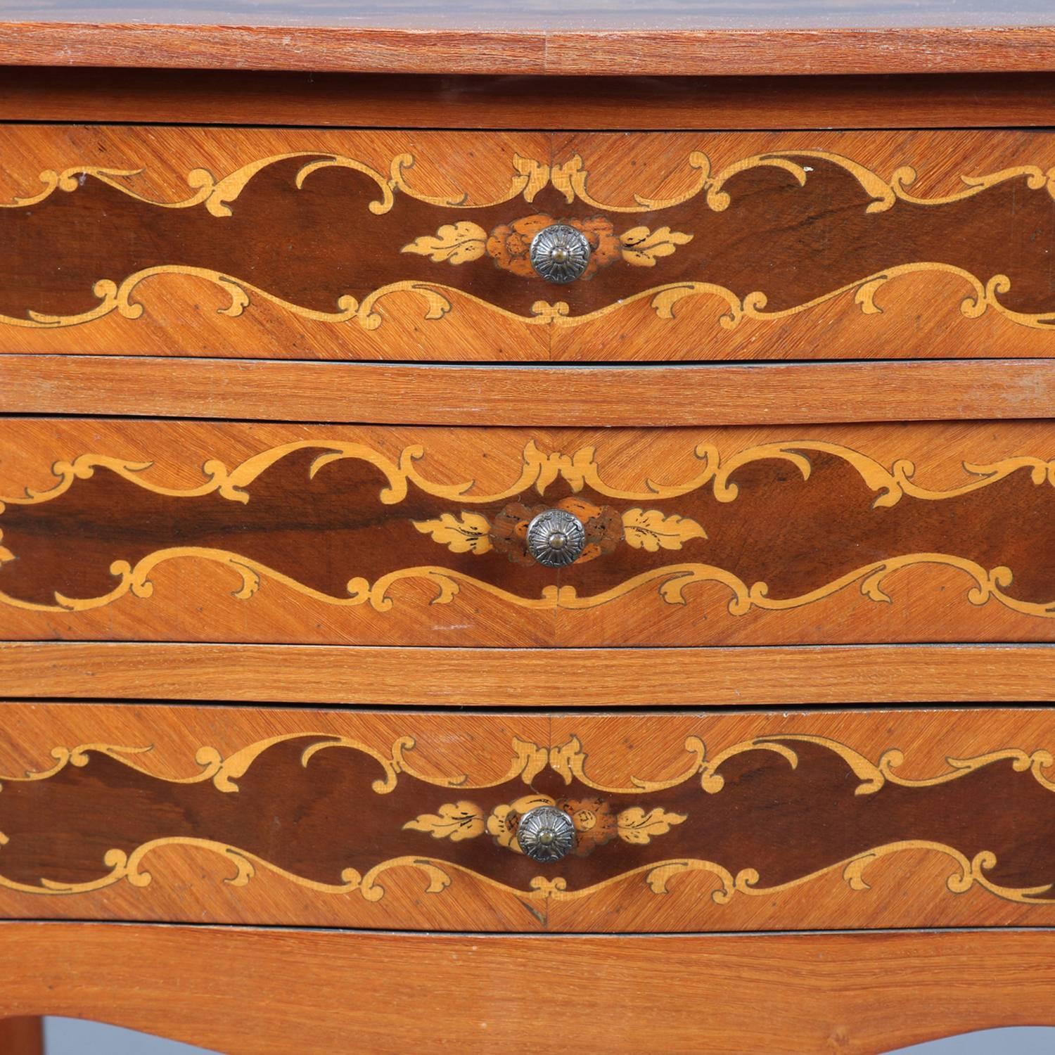 French Louis XV Style Kingwood Floral Marquetry Three-Drawer Stand, 20th Century In Good Condition In Big Flats, NY