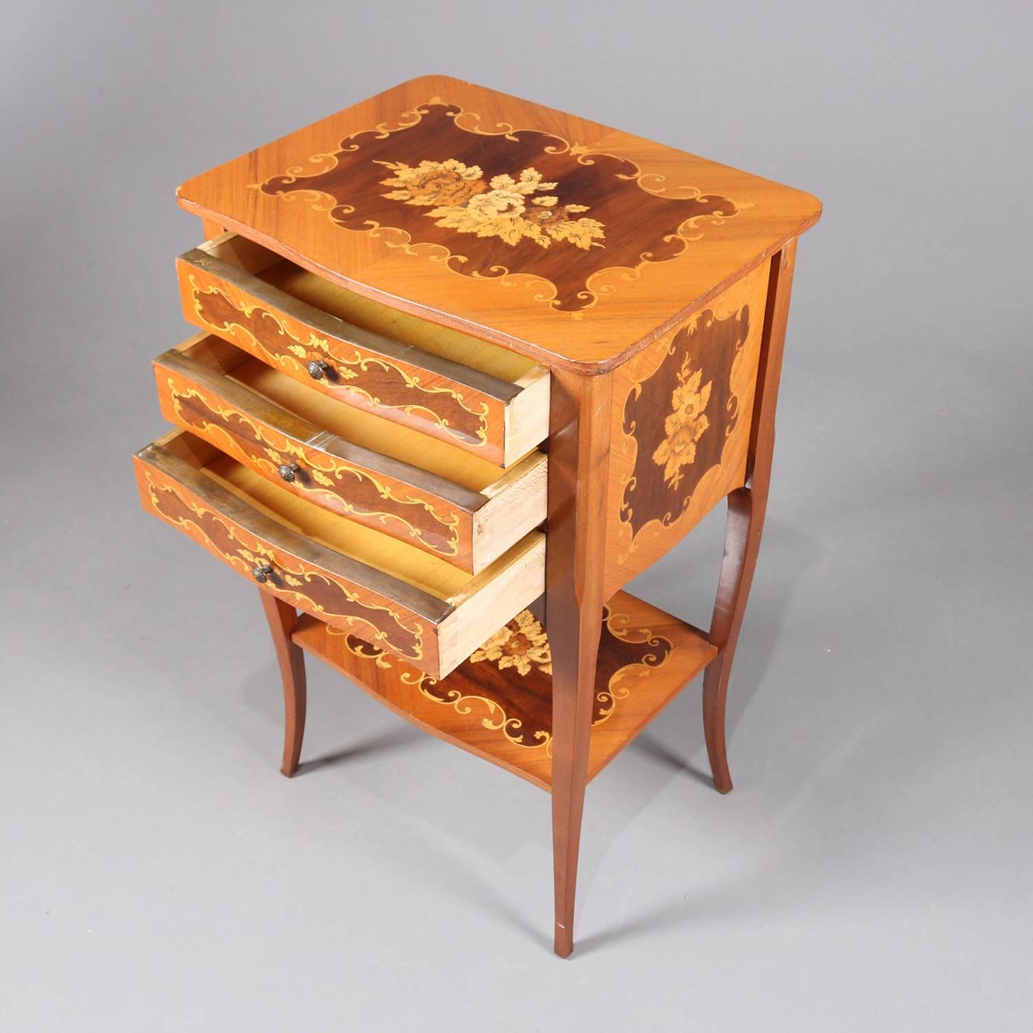 French Louis XV Style Kingwood Floral Marquetry Three-Drawer Stand, 20th Century 1