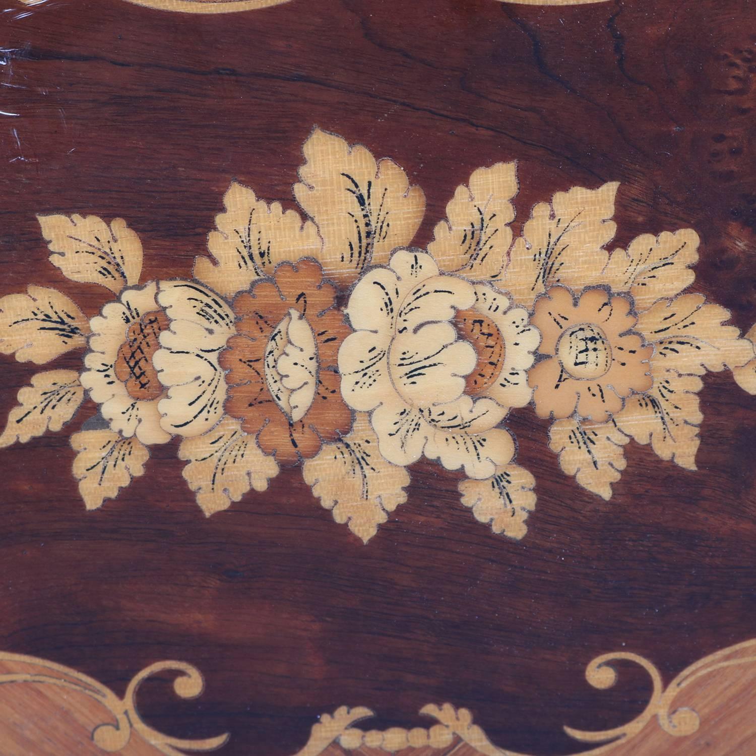 French Louis XV Style Kingwood Floral Marquetry Three-Drawer Stand, 20th Century 2