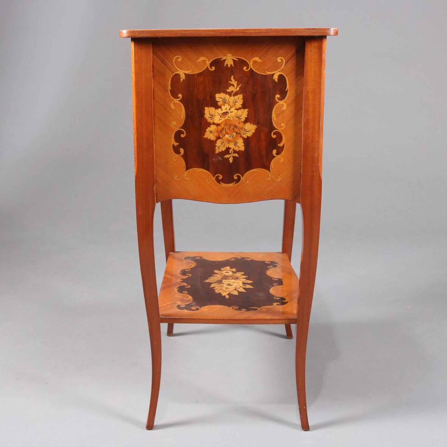 French Louis XV Style Kingwood Floral Marquetry Three-Drawer Stand, 20th Century 3