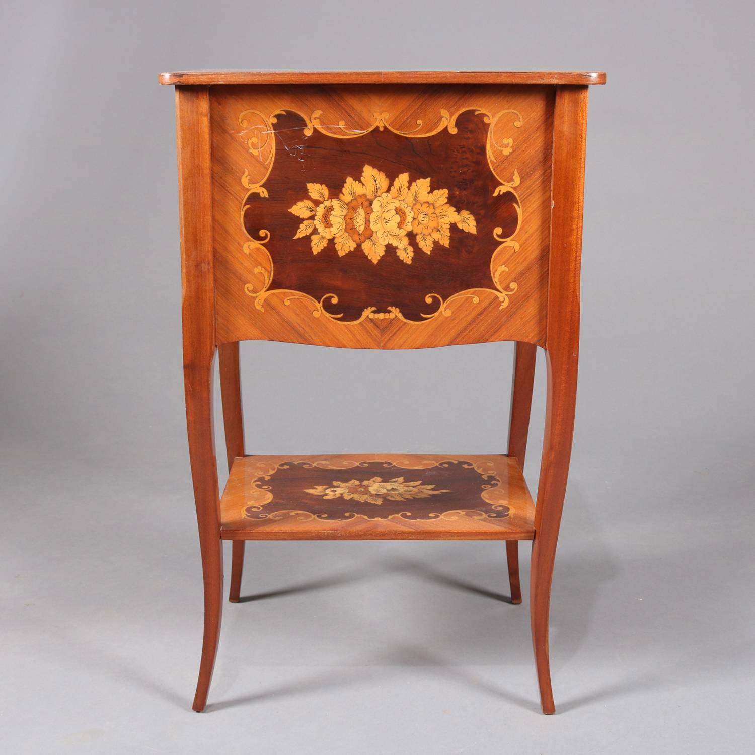 French Louis XV Style Kingwood Floral Marquetry Three-Drawer Stand, 20th Century 4