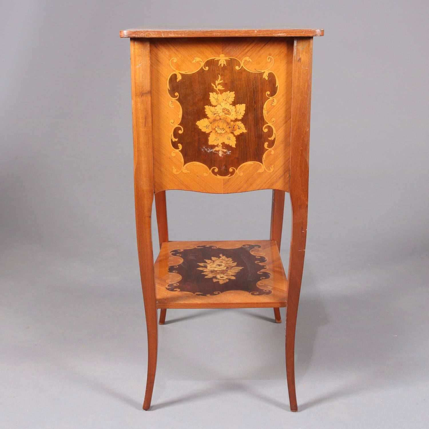 French Louis XV Style Kingwood Floral Marquetry Three-Drawer Stand, 20th Century 5