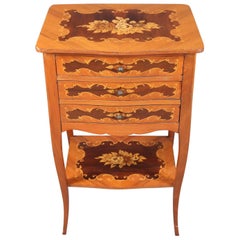 French Louis XV Style Kingwood Floral Marquetry Three-Drawer Stand, 20th Century