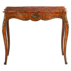 French Louis XV Style Kingwood and Ormolu Center Hall Table with Marble Top