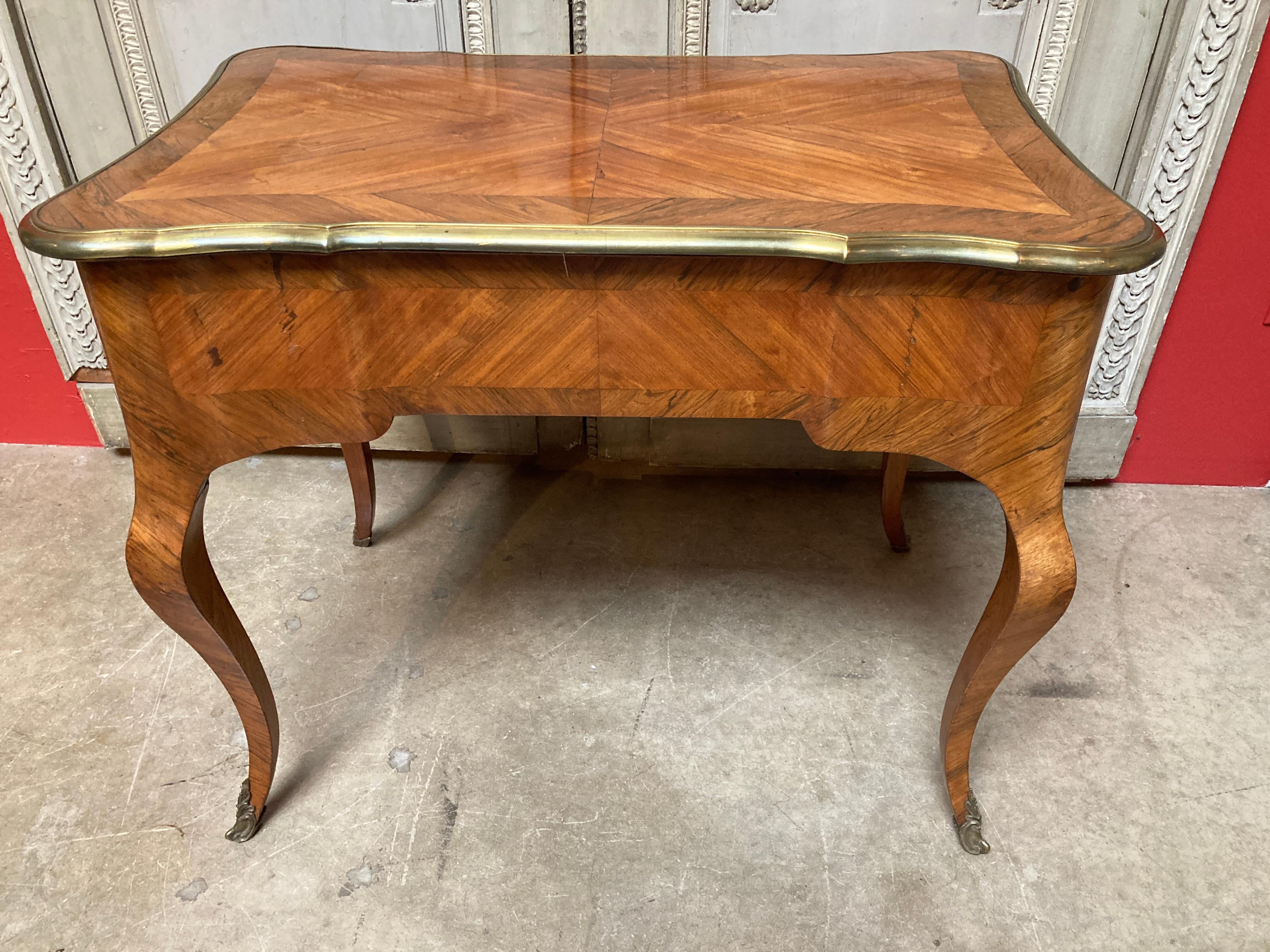 Cast French Louis XV Style Kingwood Parquetry Writing Table
