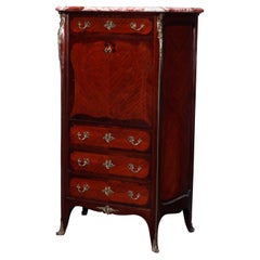 French Louis XV Style Kingwood, Rosewood, Ormolu & Marble Abattant Secretary