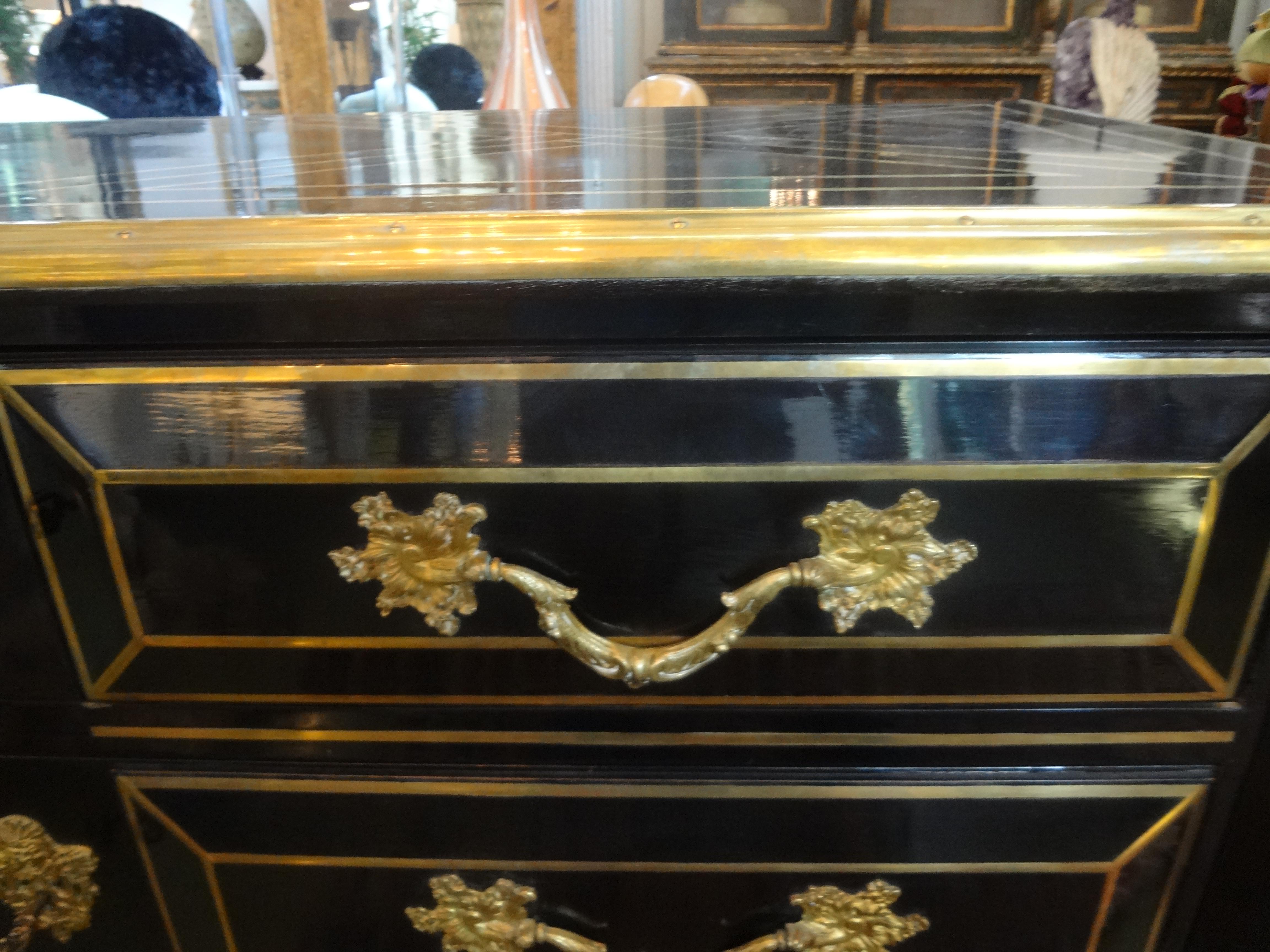 French Louis XV Style Lacquered and Bronze Commode, Maison Jansen Attributed For Sale 6