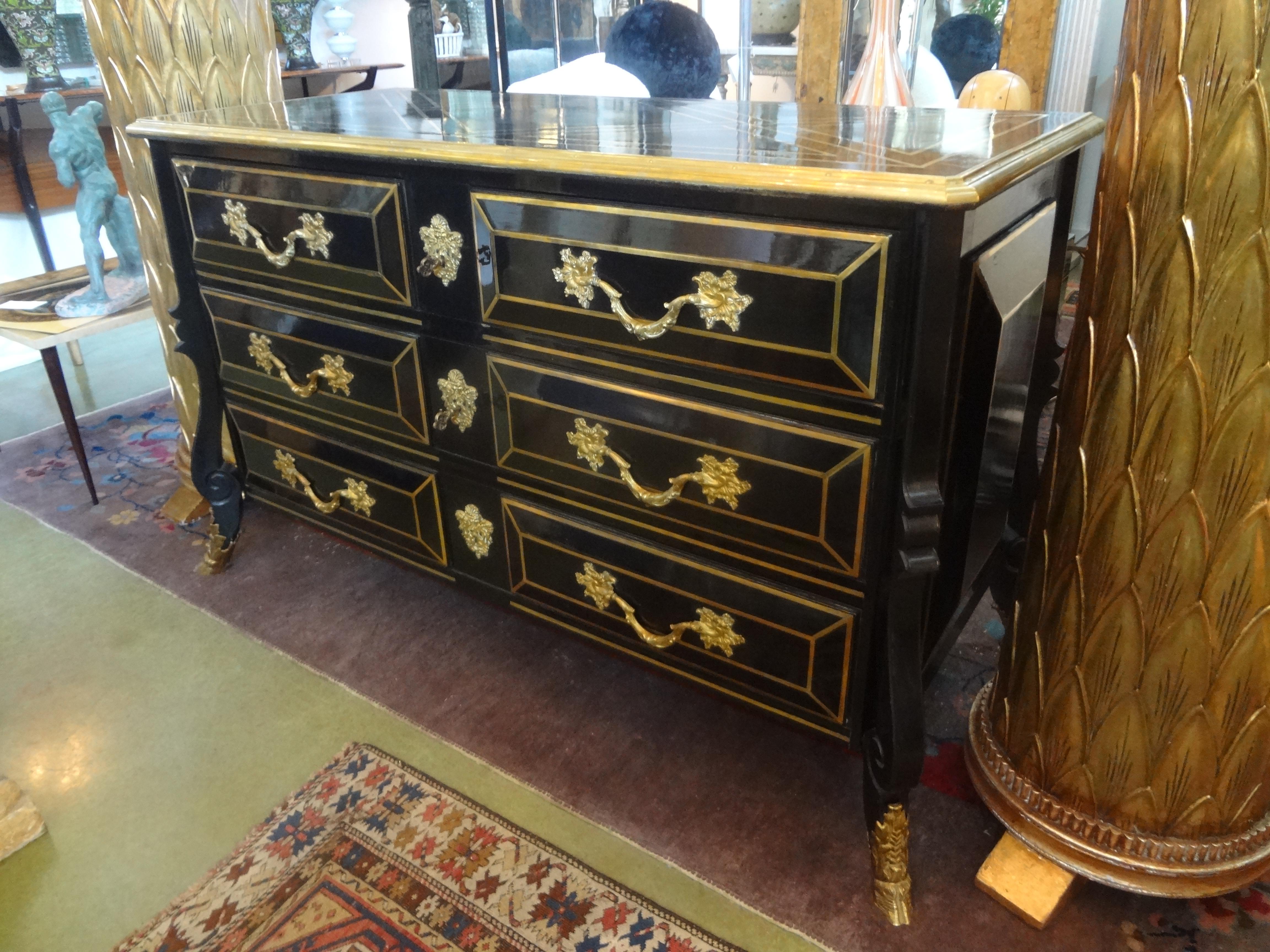 French Louis XV Style Lacquered and Bronze Commode, Maison Jansen Attributed For Sale 2