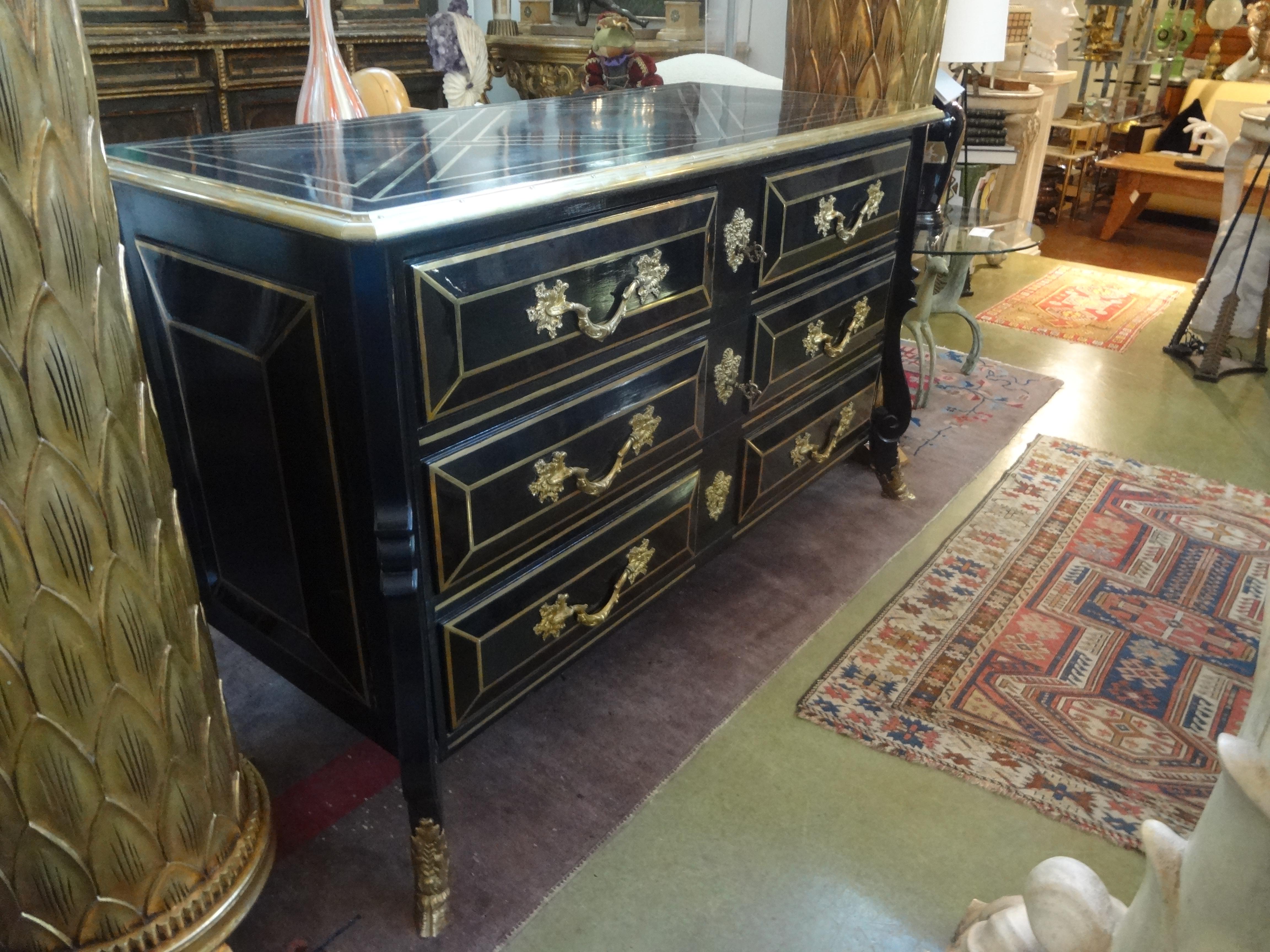 French Louis XV Style Lacquered and Bronze Commode, Maison Jansen Attributed For Sale 3
