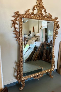 French Louis XV Style Large Giltwood Footed Floor Mirror.