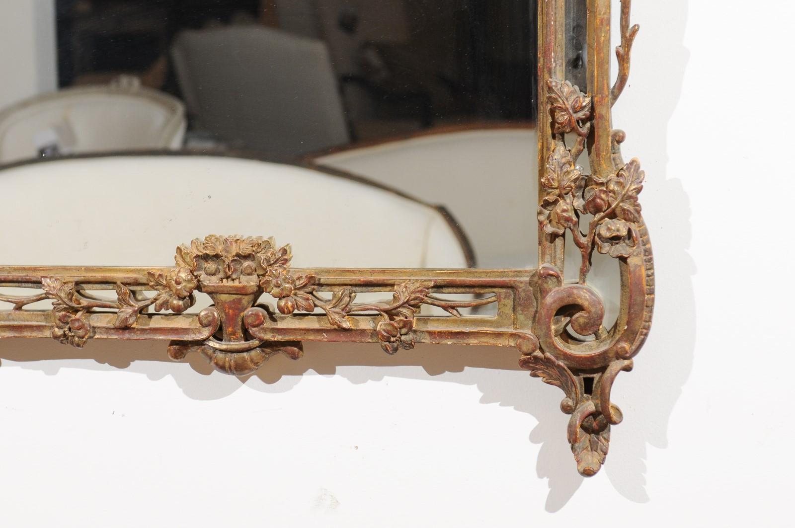 French Louis XV Style Late 18th Century Carved Giltwood Mirror with Floral Decor 1