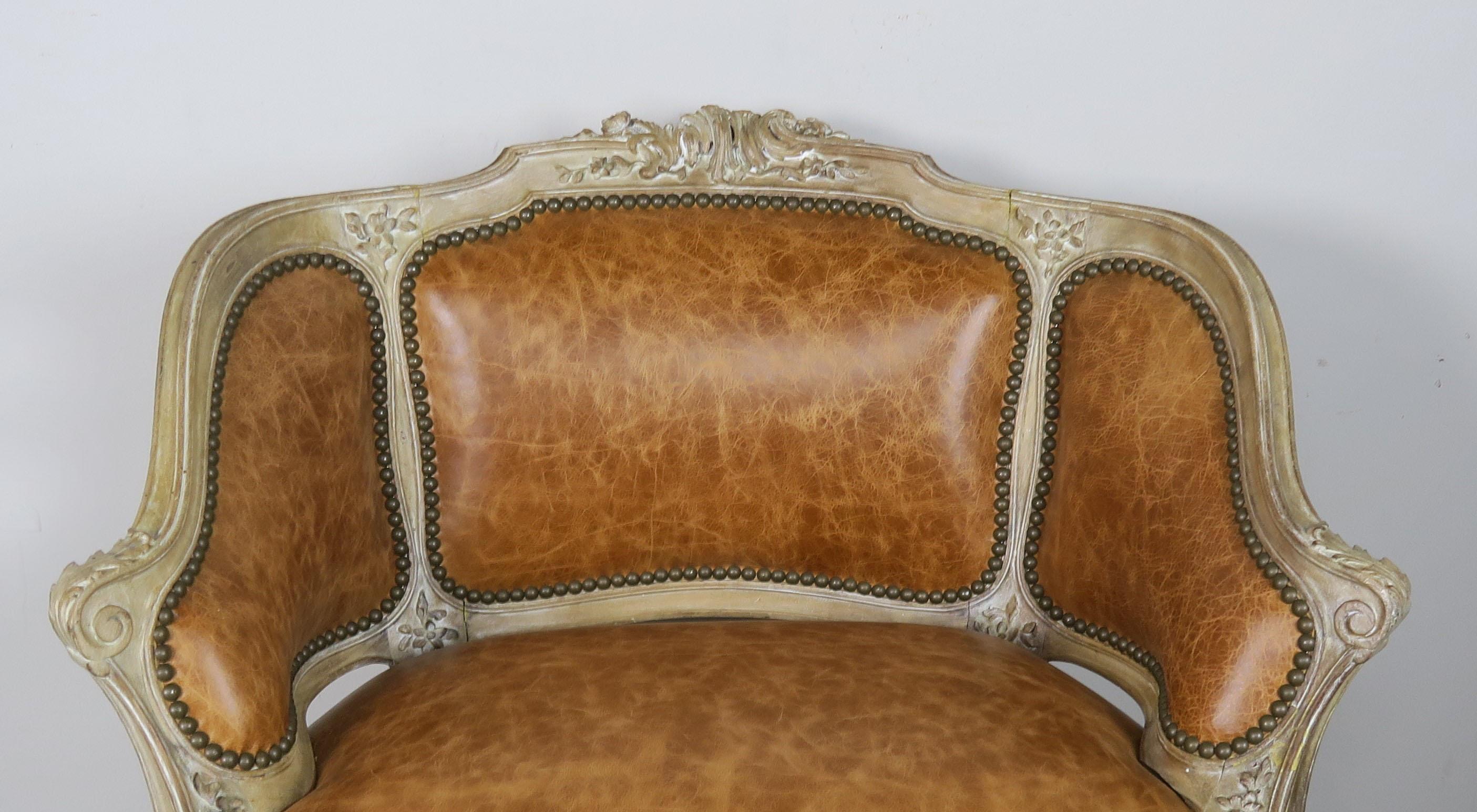 French Louis XV Style Leather Armchair, circa 1920s (Louis XV.)