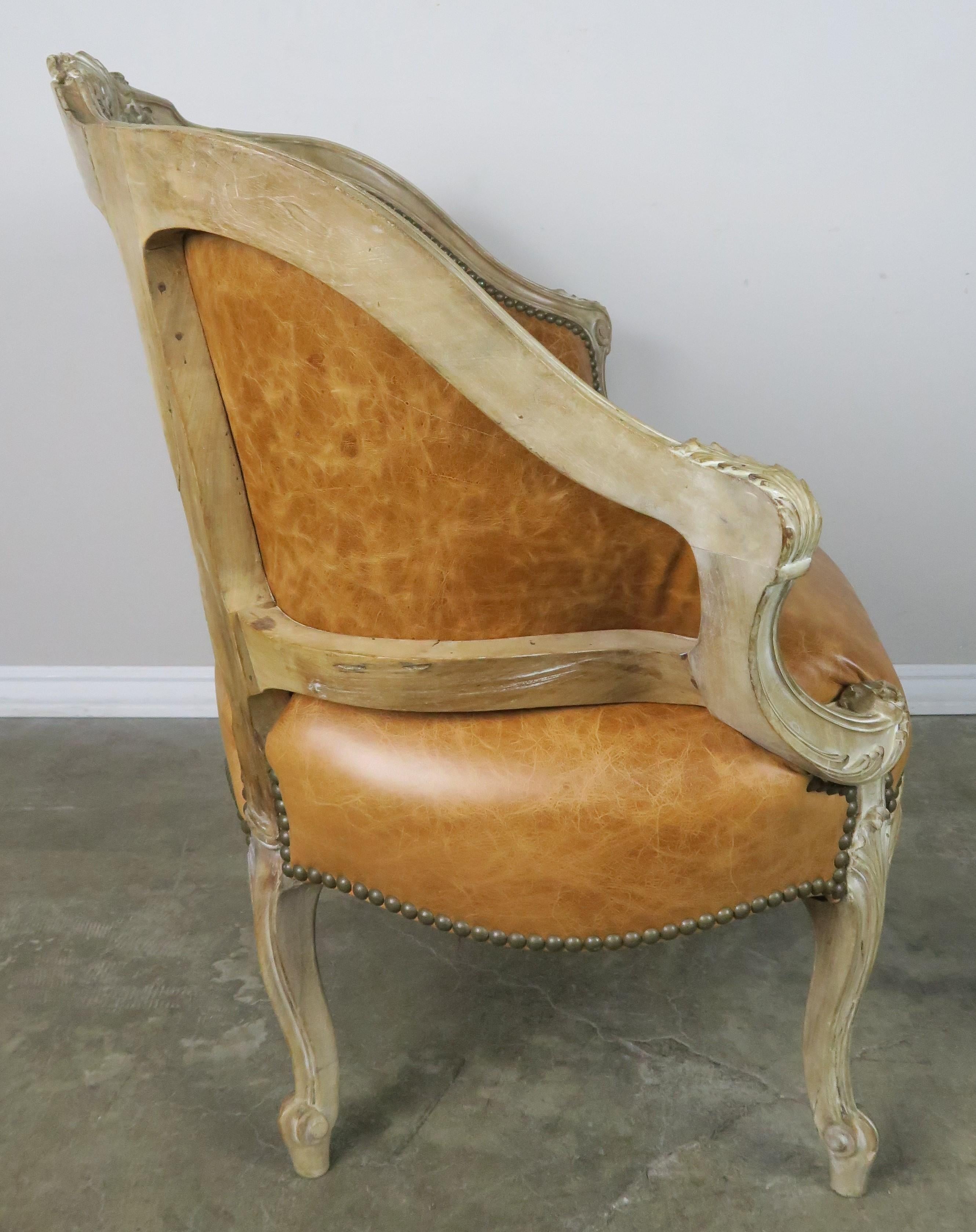 Early 20th Century French Louis XV Style Leather Armchair, circa 1920s