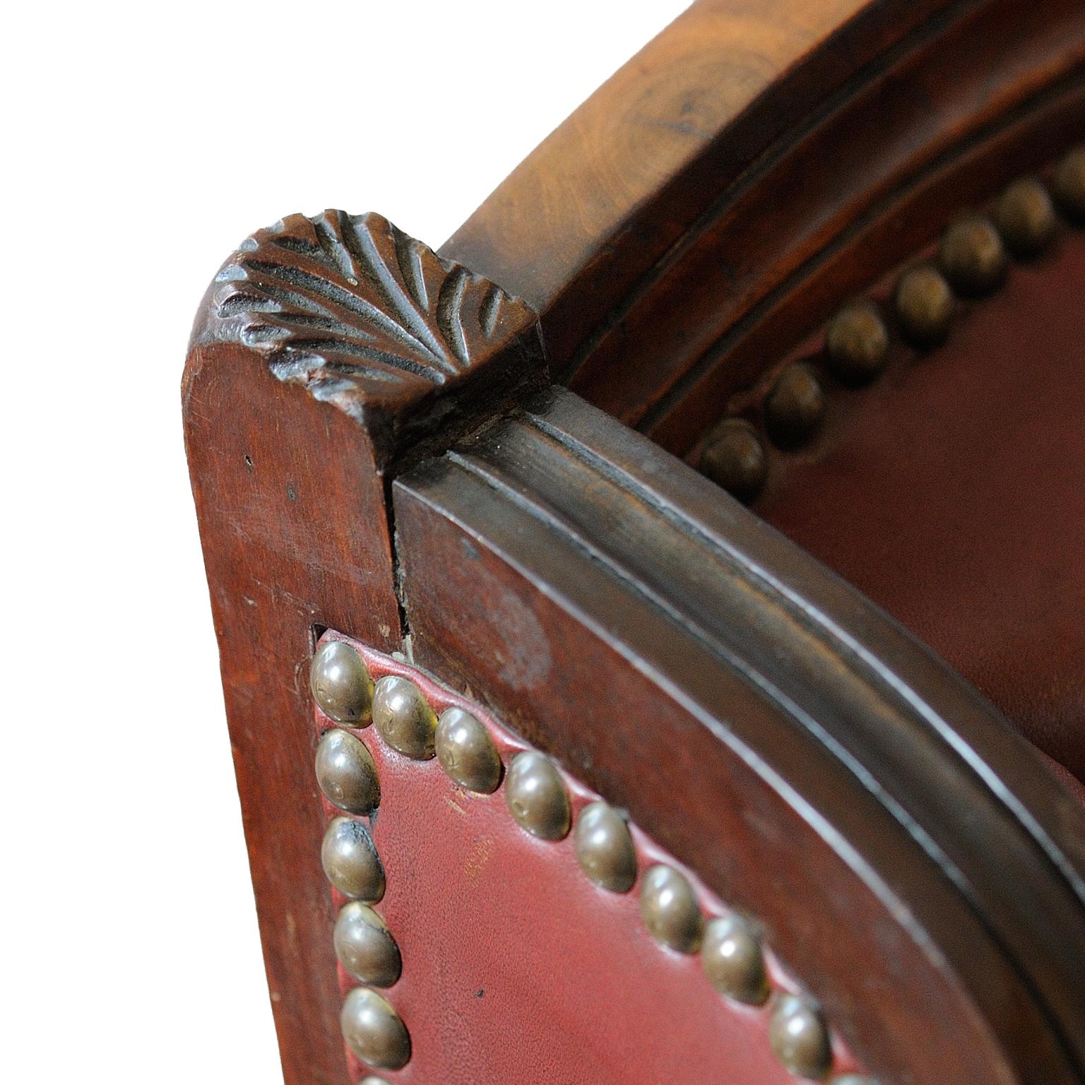 Mid-19th Century French Louis XV Style Leather Bergere Chair, circa 1860 For Sale