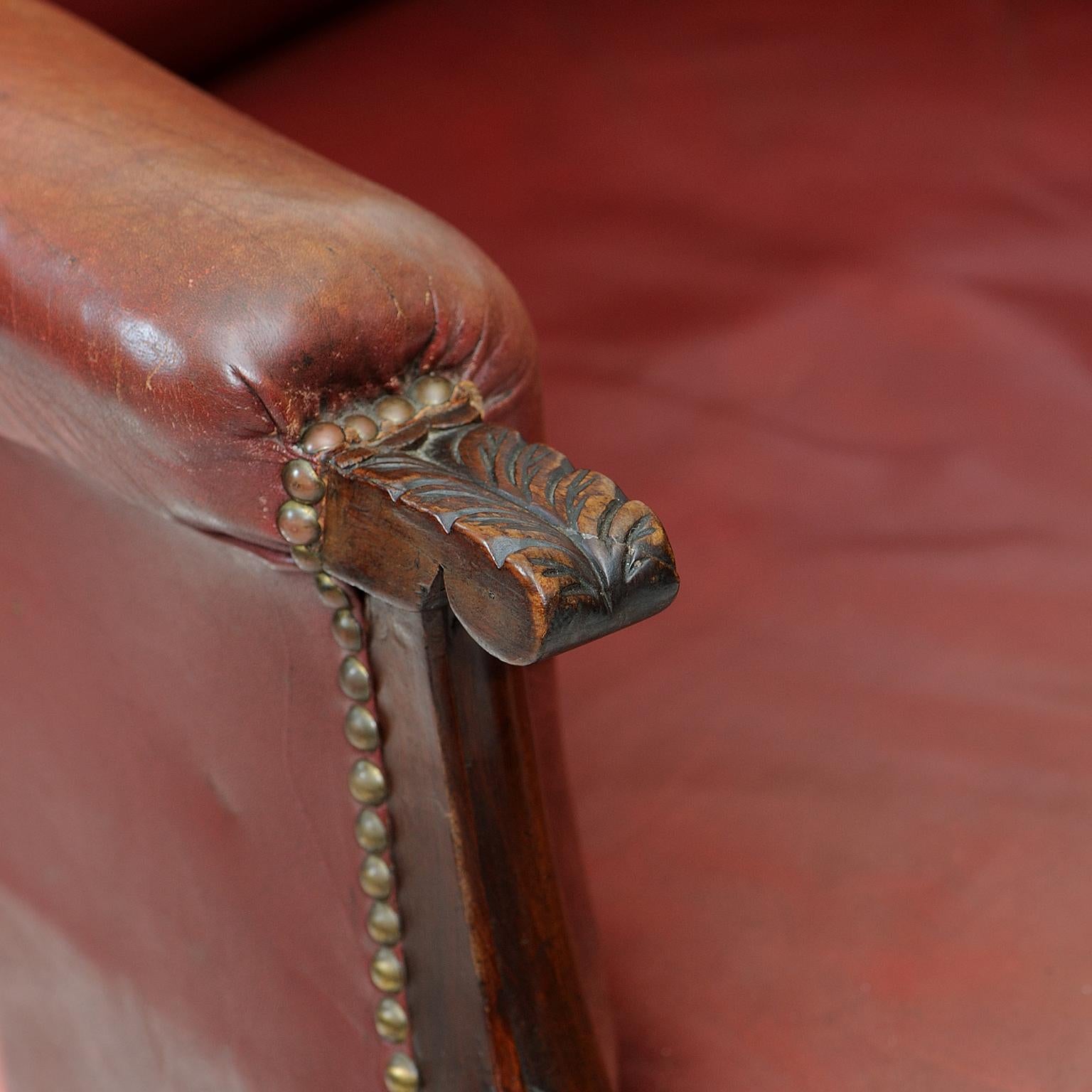 French Louis XV Style Leather Bergere Chair, circa 1860 For Sale 1