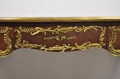 French Louis XV Style Leather Top Bronze Figural Ormolu Bureau Plat Writing Desk