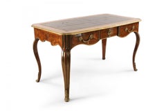 French Louis XV Style Kingwood Veneer Desk with Leather Top and Brass Hardware