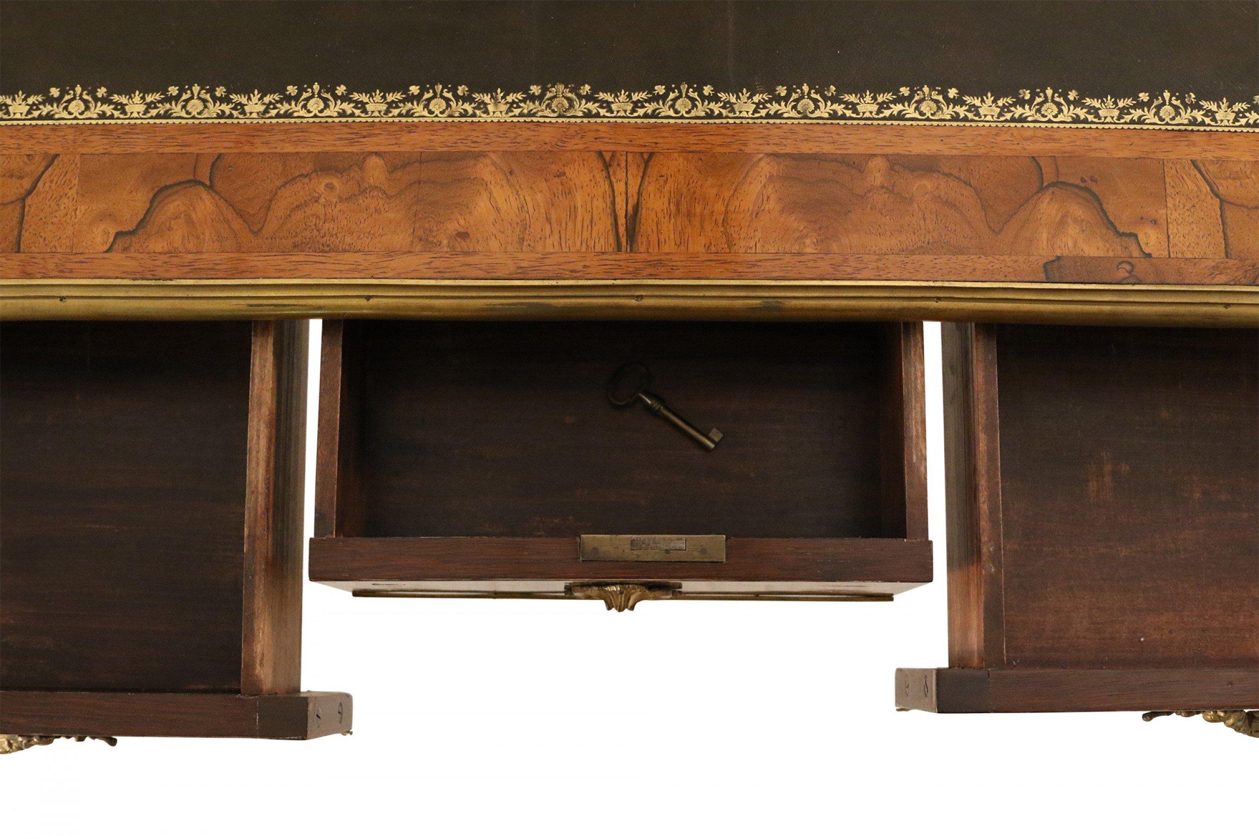 French Louis XV Style Kingwood Veneer Desk with Leather Top and Brass Hardware For Sale 3