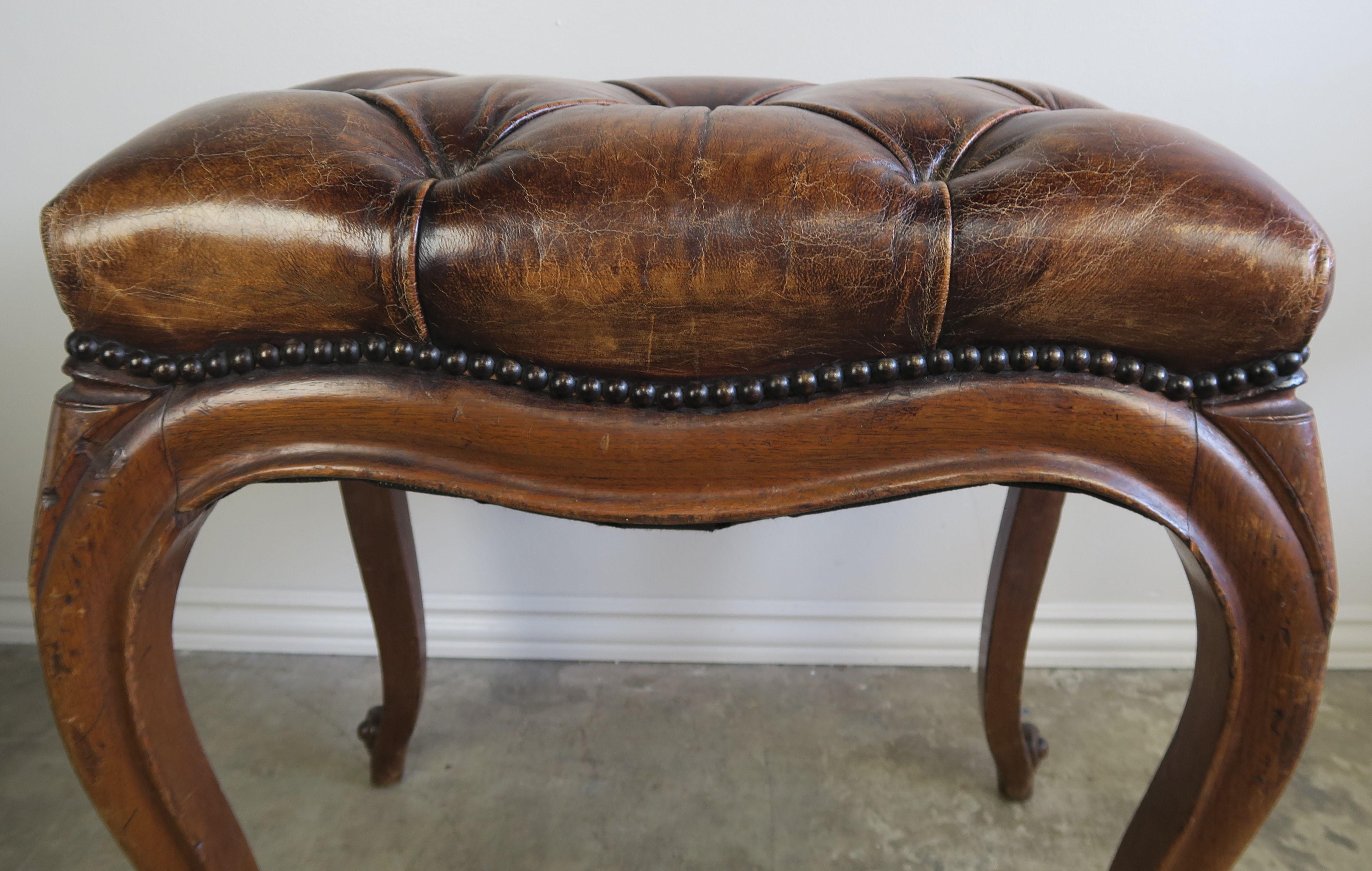 French Louis XV Style Leather Tufted Bench, circa 1930s 5
