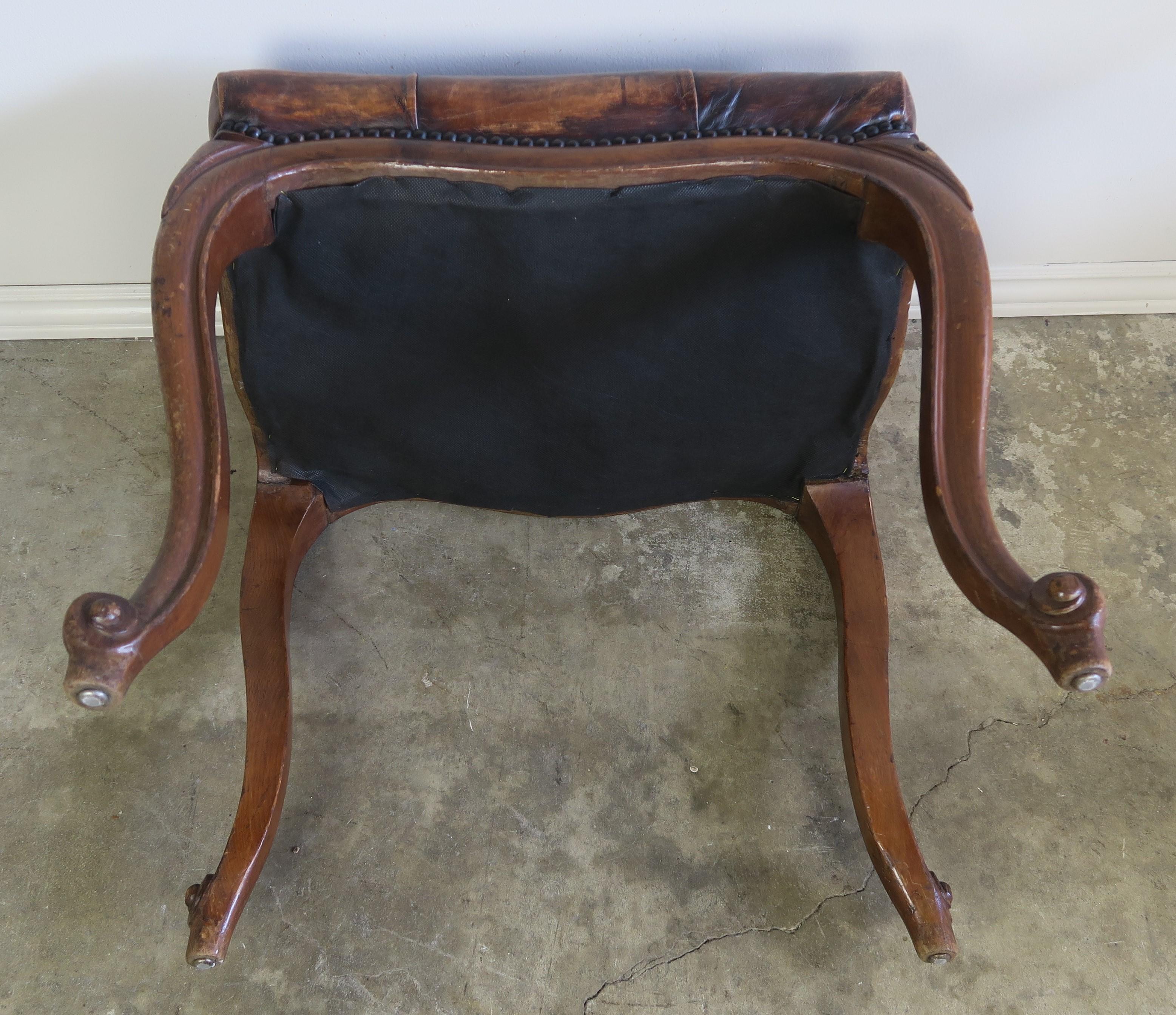 French Louis XV Style Leather Tufted Bench, circa 1930s 7