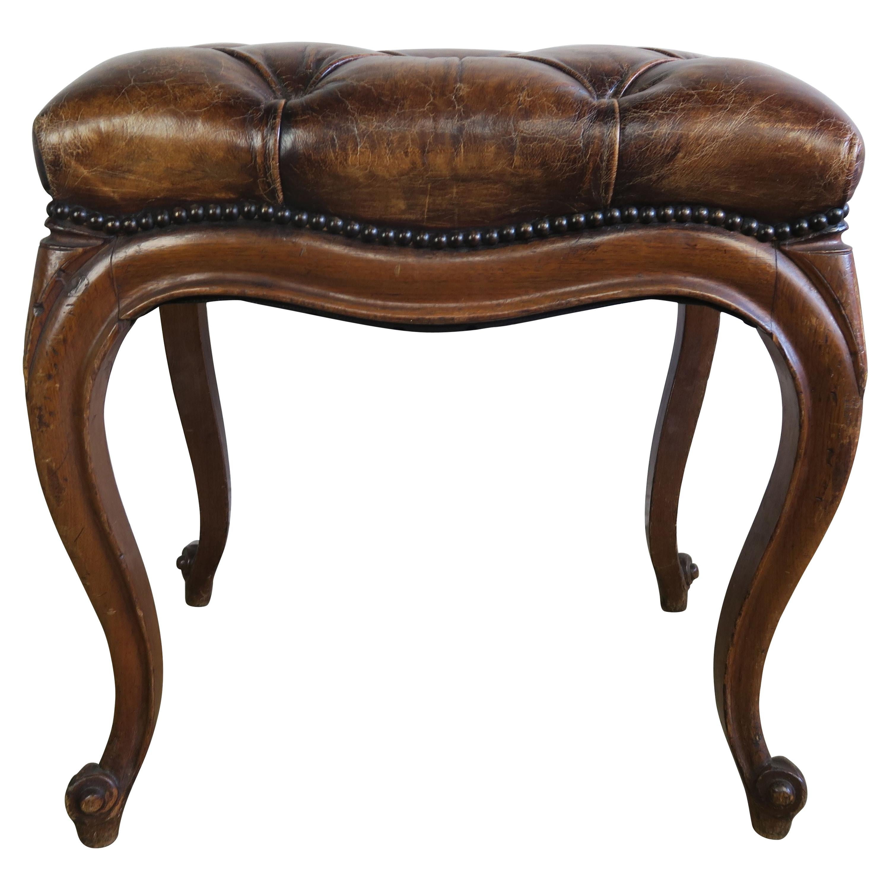French Louis XV Style Leather Tufted Bench, circa 1930s
