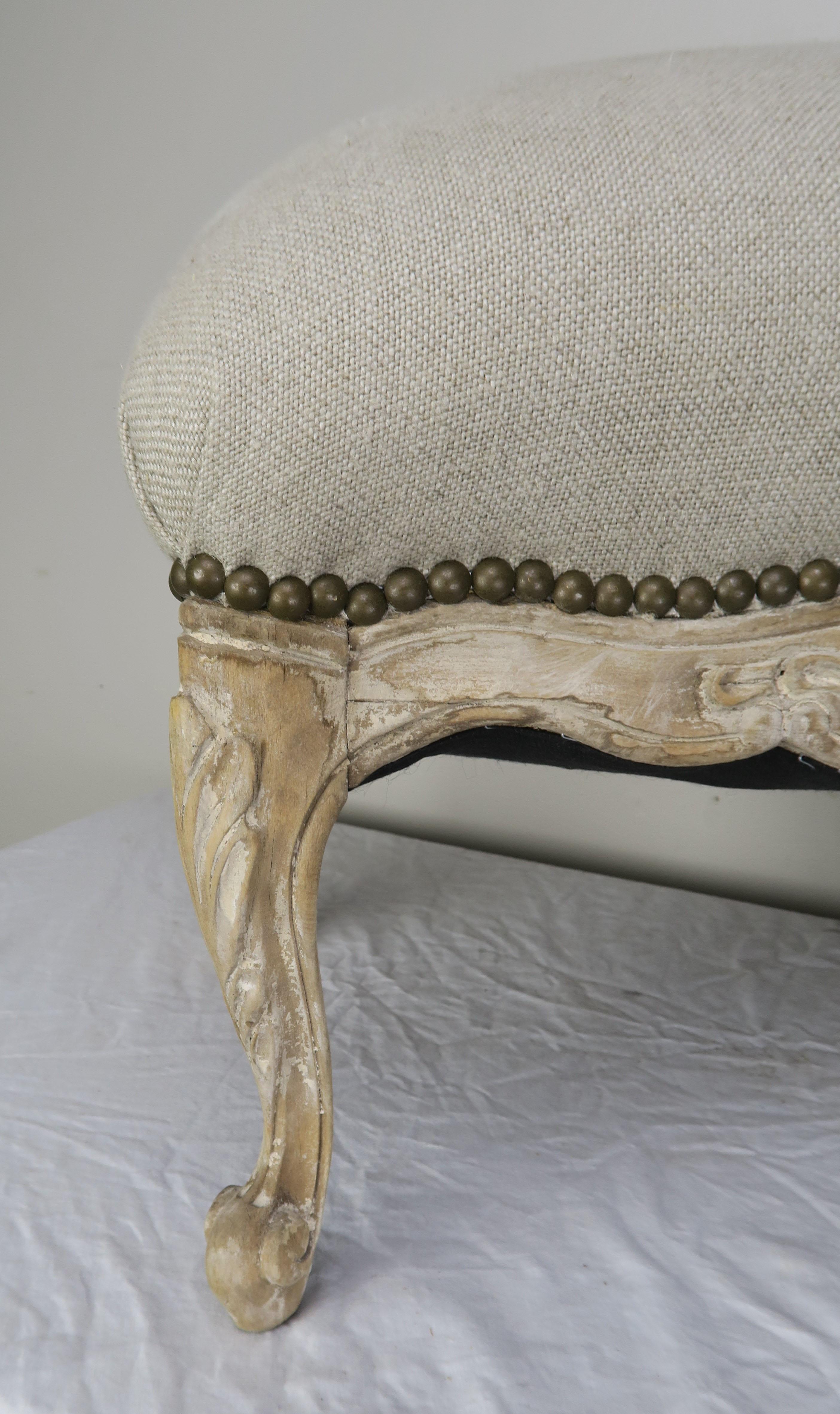 Early 20th Century French Louis XV Style Linen Bench, circa 1900