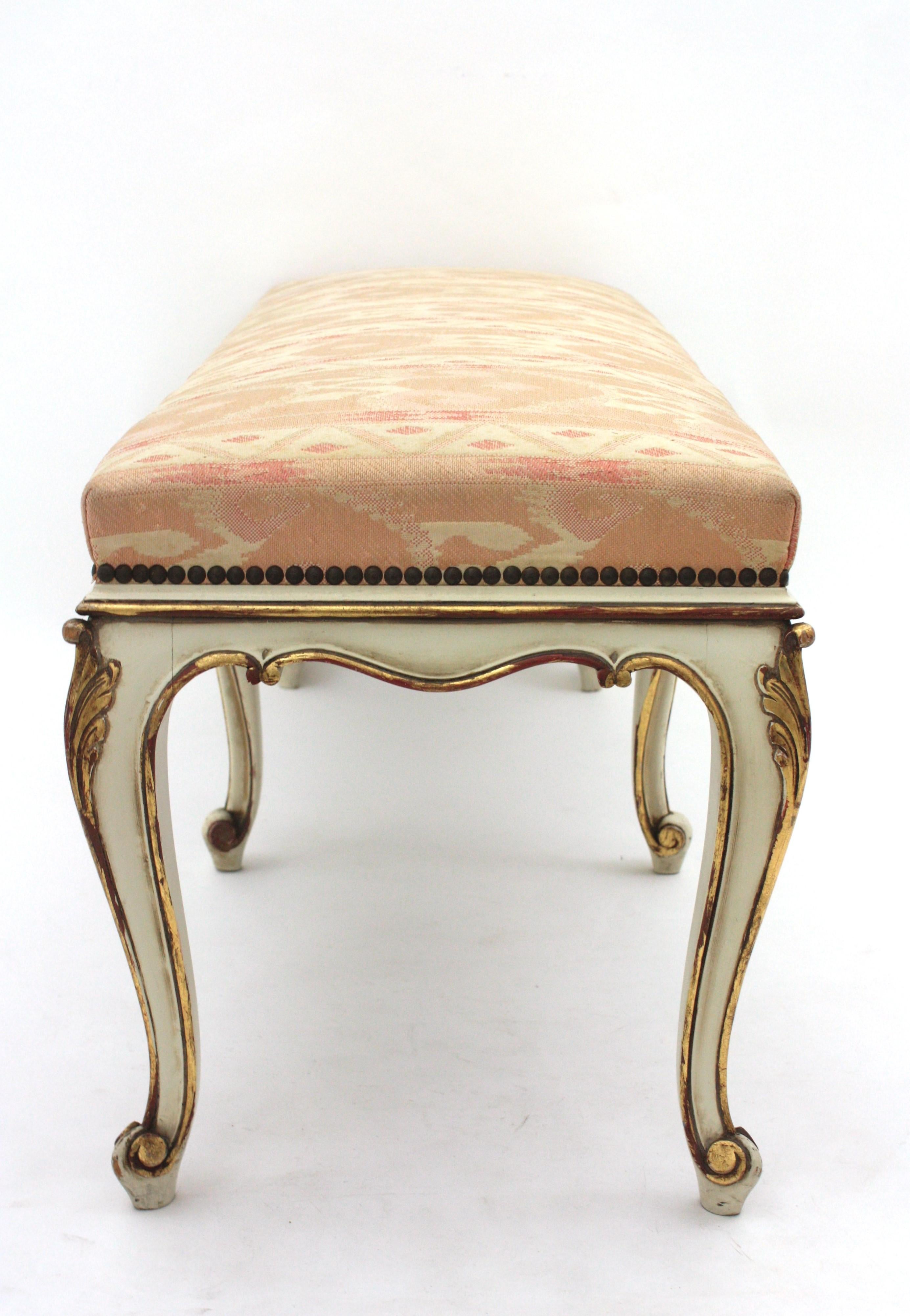French Louis XV Style Long Bench, Original Vintage Upholstery  For Sale 3