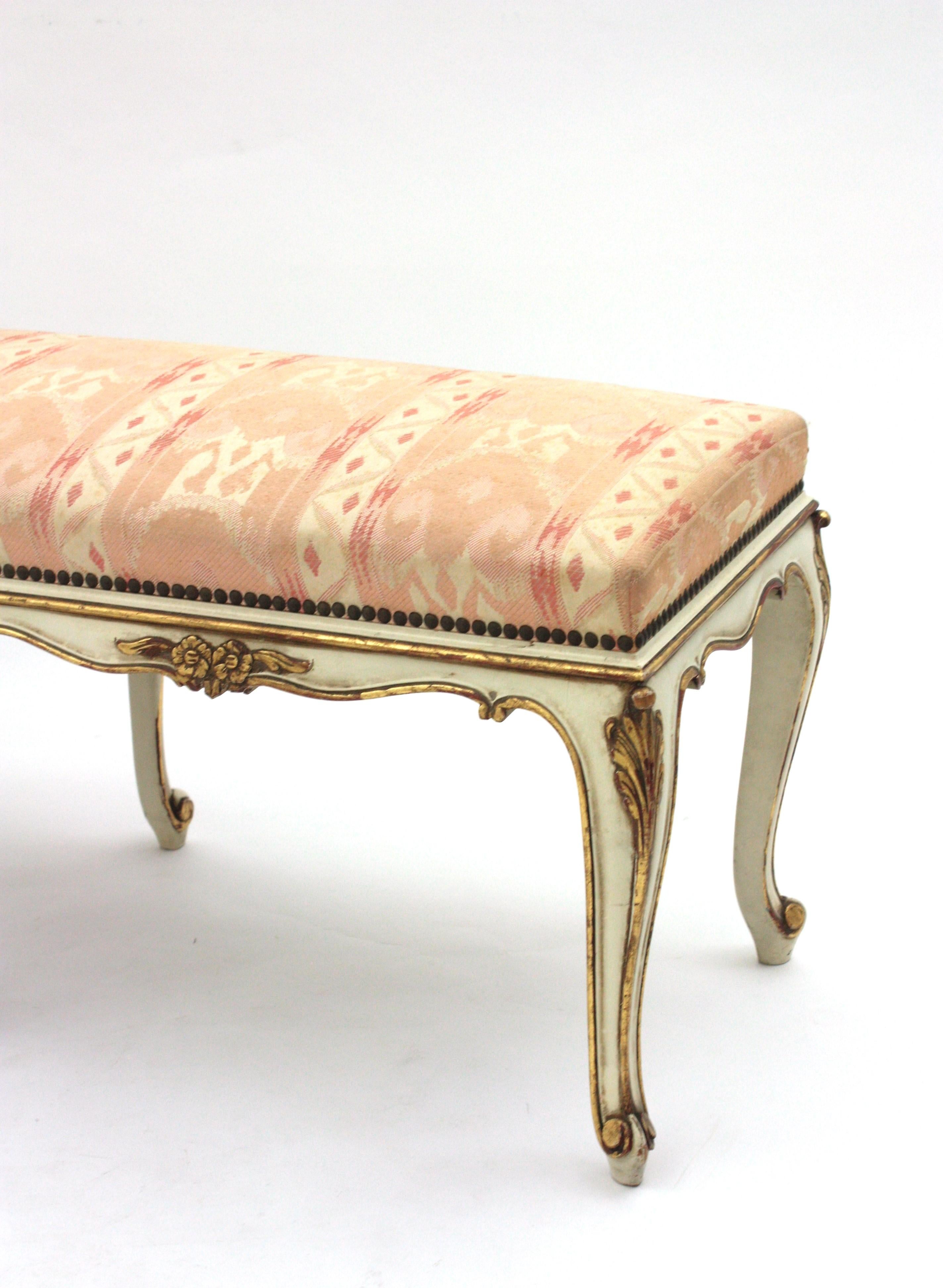 French Louis XV Style Long Bench, Original Vintage Upholstery  For Sale 6