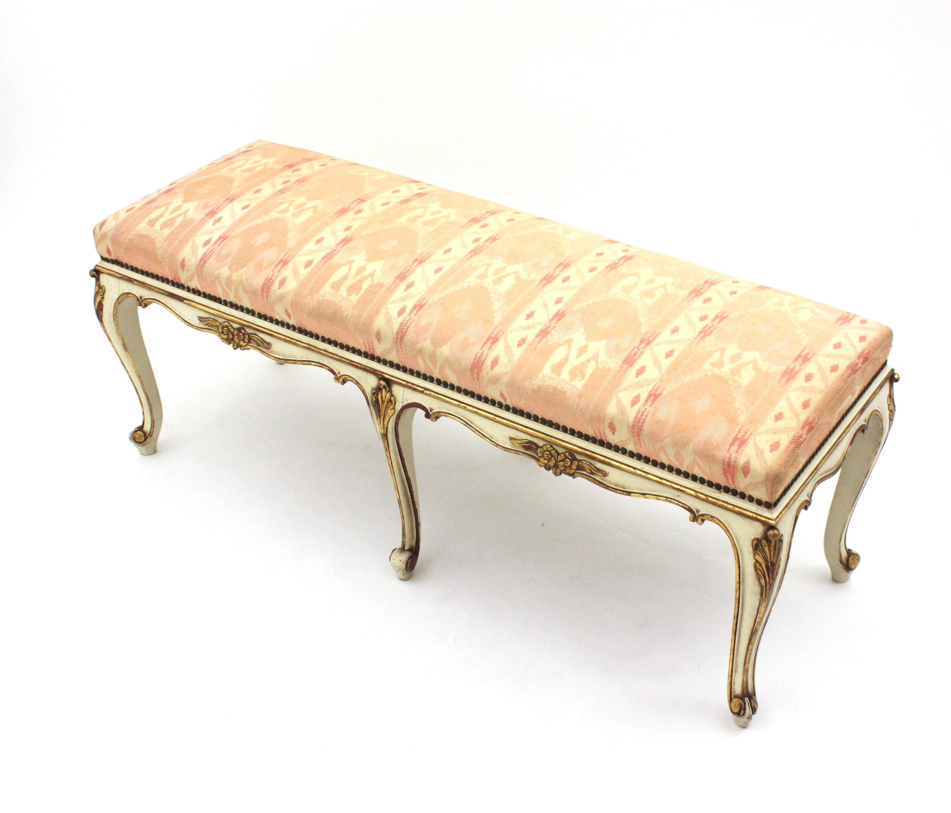 French Louis XV Style Long Bench, Original Vintage Upholstery  For Sale 7