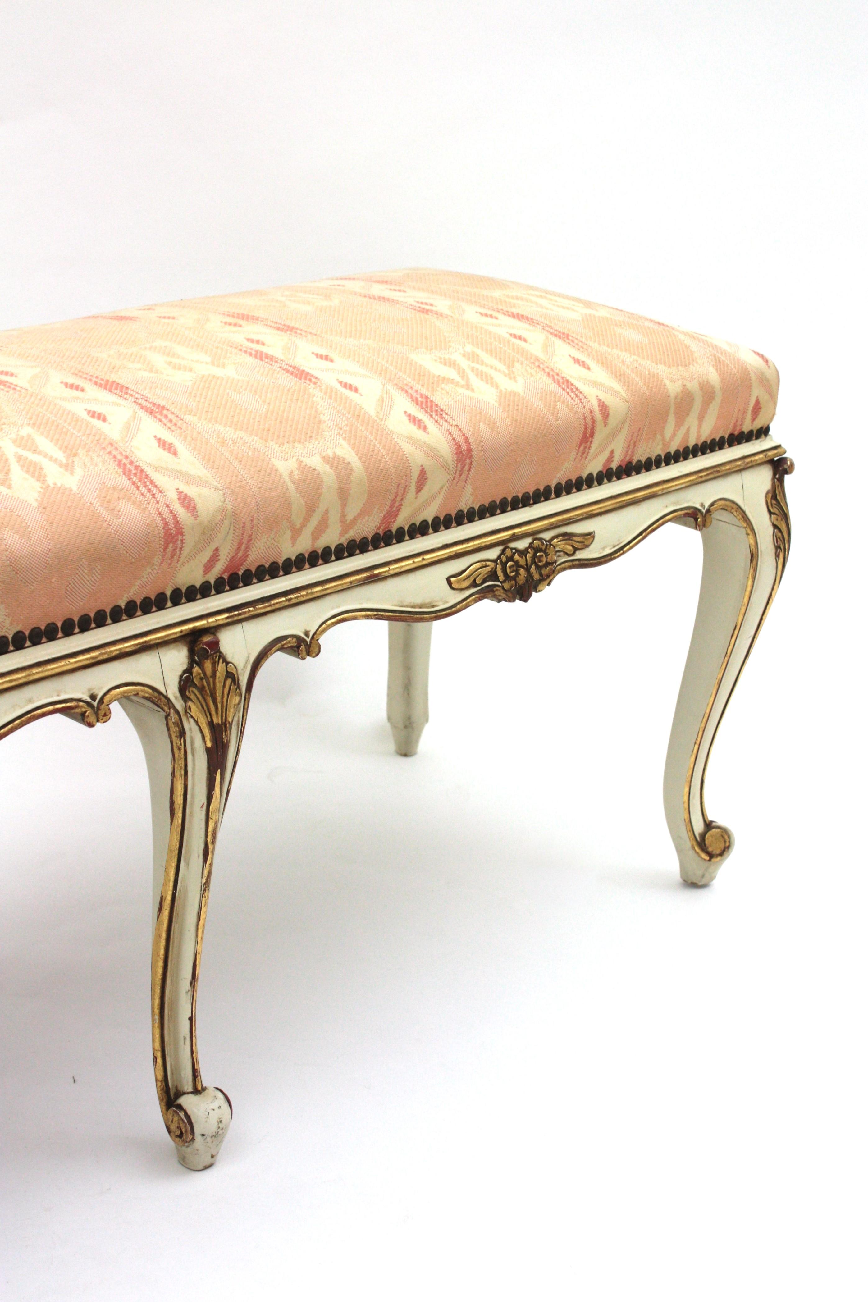 French Louis XV Style Long Bench, Original Vintage Upholstery  For Sale 1