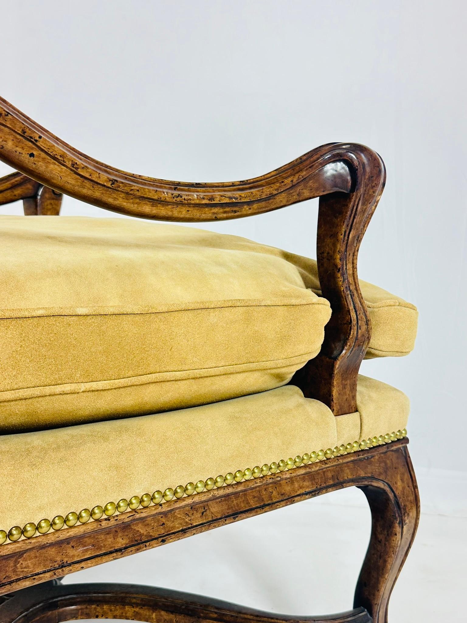 French Louis XV Style Lounge Chair With Suede Upholstery by Minton - Spidell For Sale 4