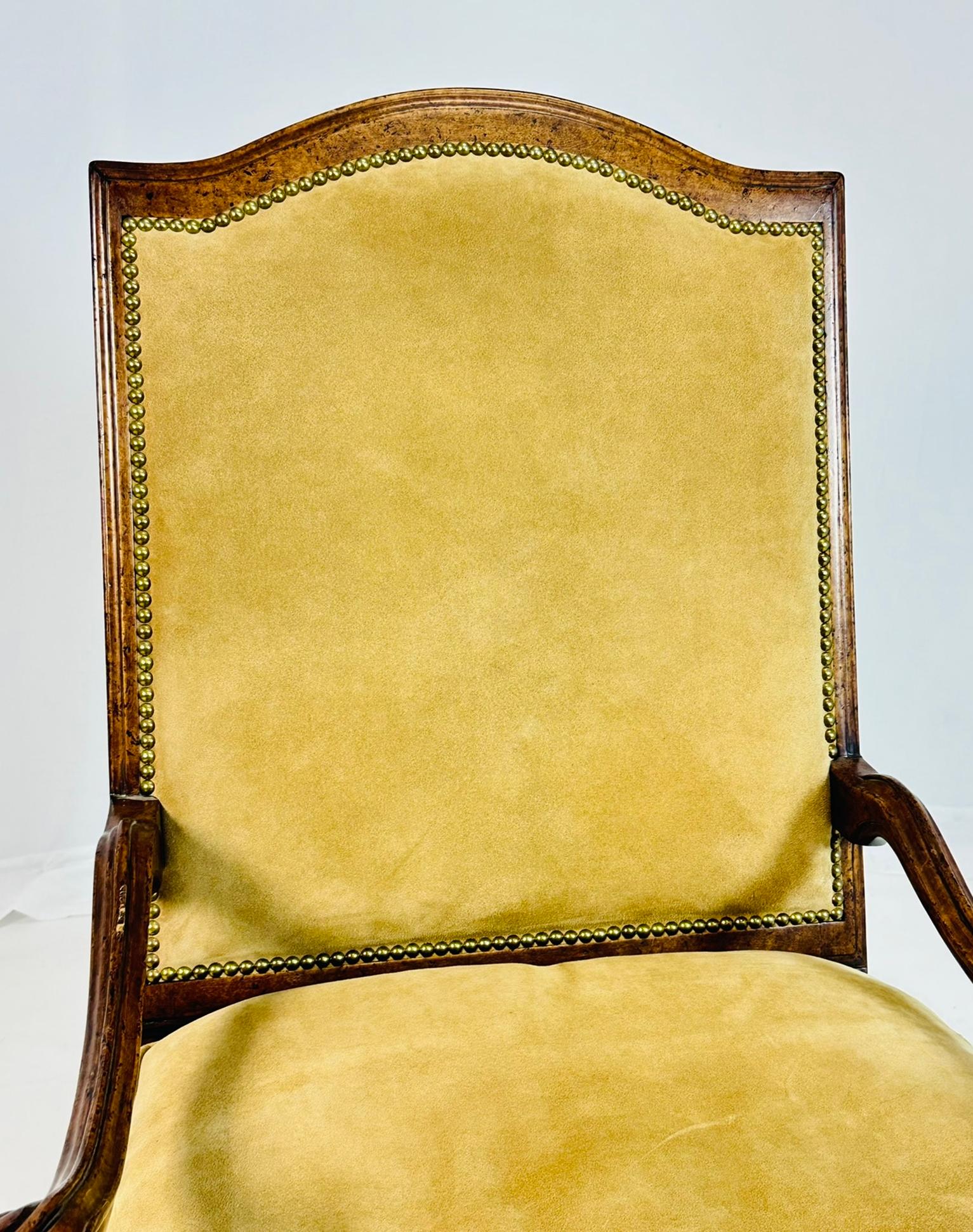 French Louis XV Style Lounge Chair With Suede Upholstery by Minton - Spidell For Sale 8