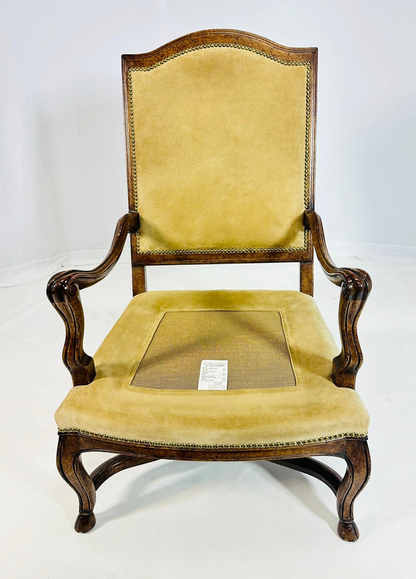 French Louis XV Style Lounge Chair With Suede Upholstery by Minton - Spidell For Sale 9