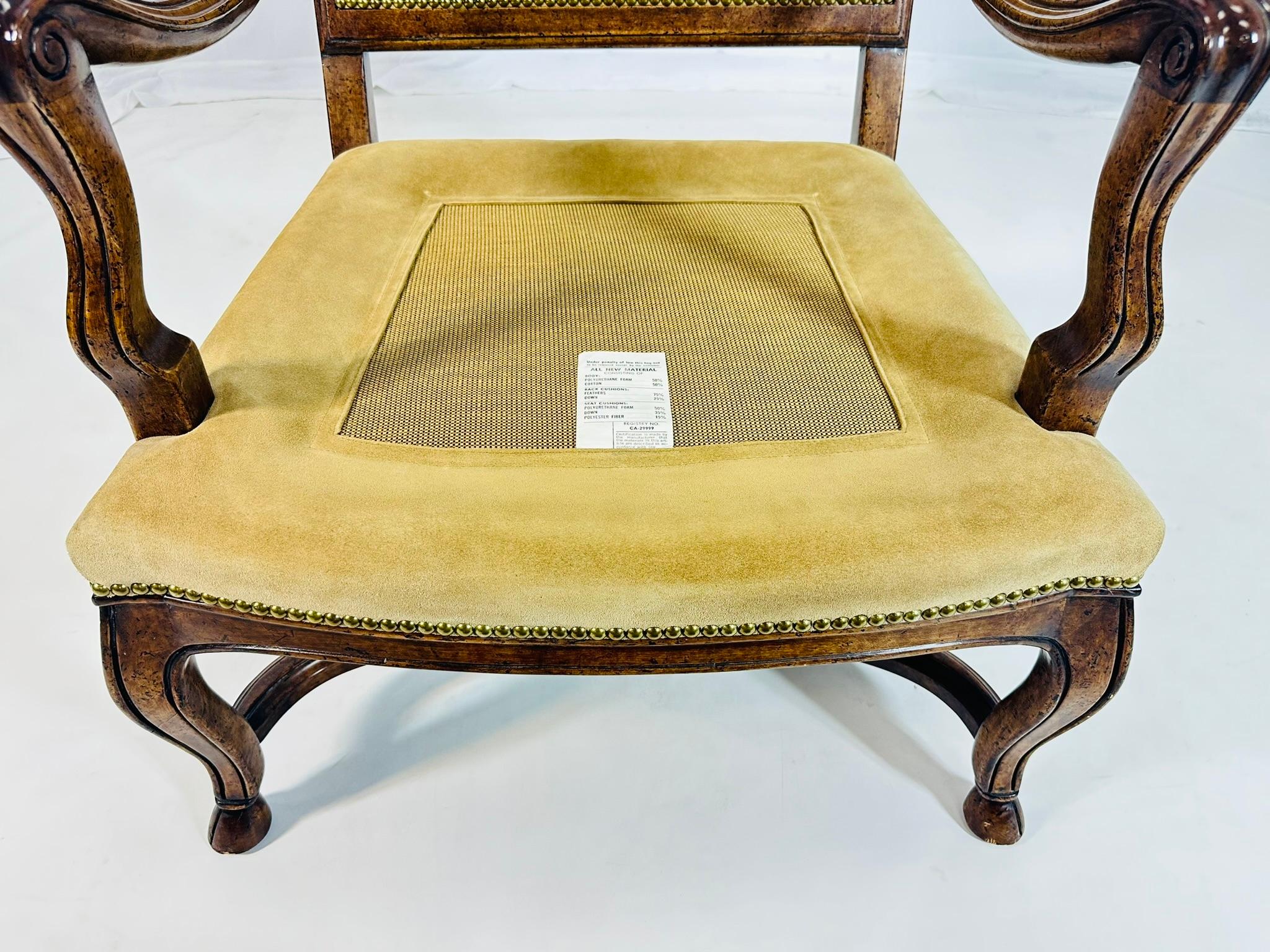 French Louis XV Style Lounge Chair With Suede Upholstery by Minton - Spidell For Sale 10