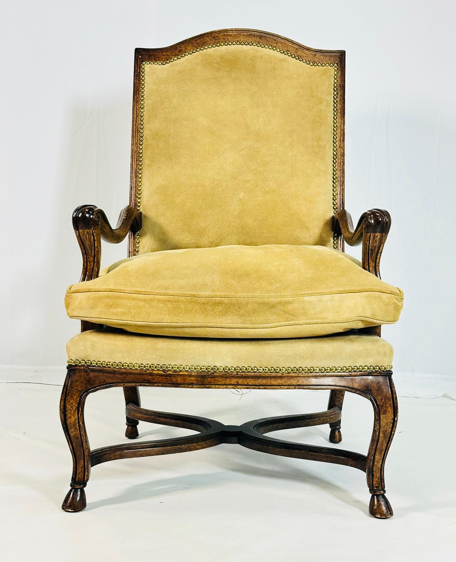 American French Louis XV Style Lounge Chair With Suede Upholstery by Minton - Spidell For Sale