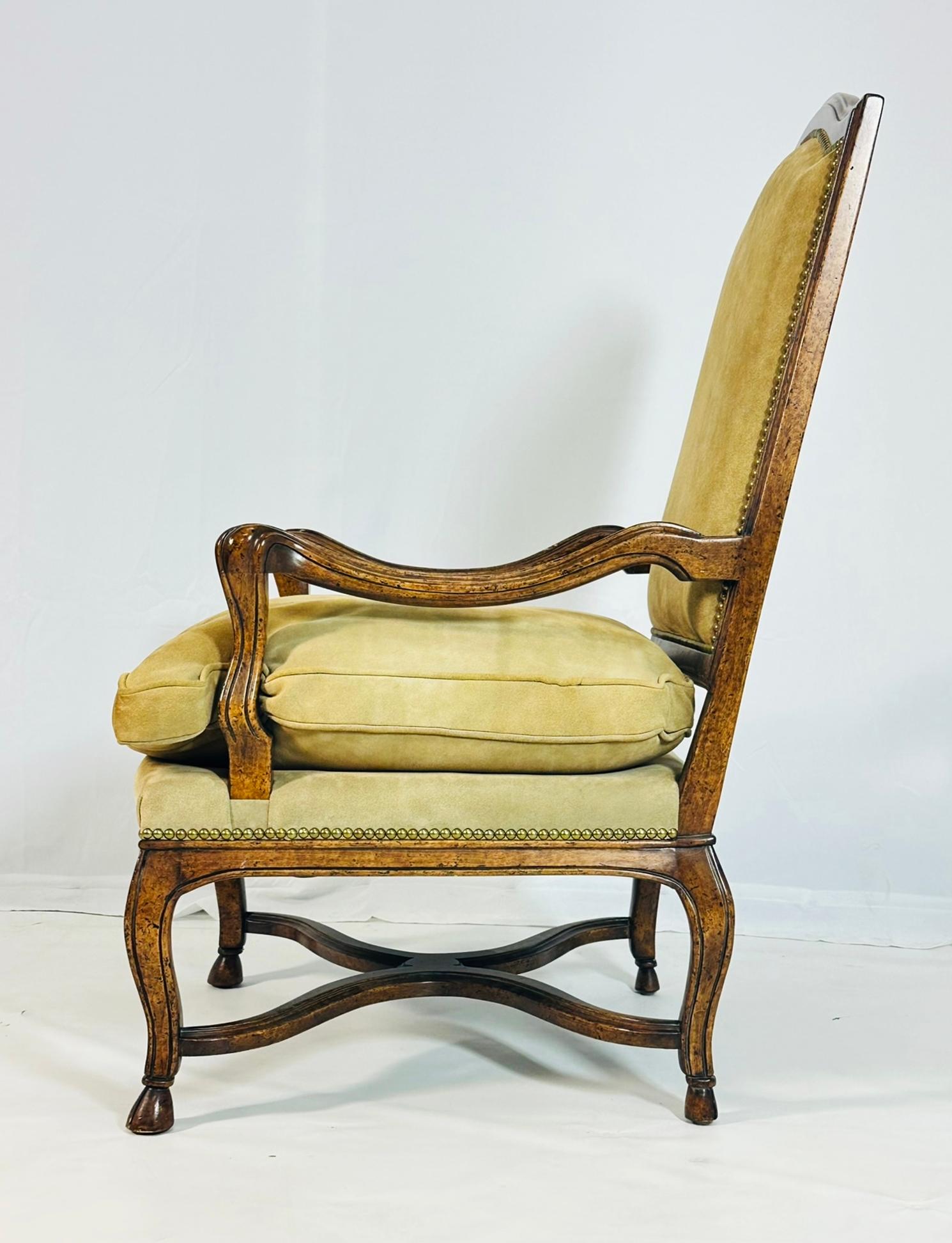 French Louis XV Style Lounge Chair With Suede Upholstery by Minton - Spidell In Good Condition For Sale In Los Angeles, CA