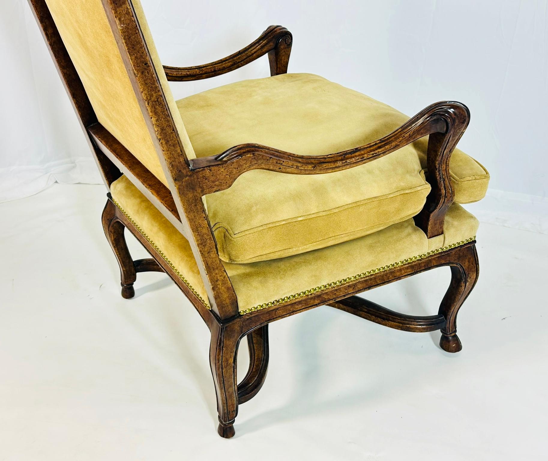 French Louis XV Style Lounge Chair With Suede Upholstery by Minton - Spidell For Sale 2